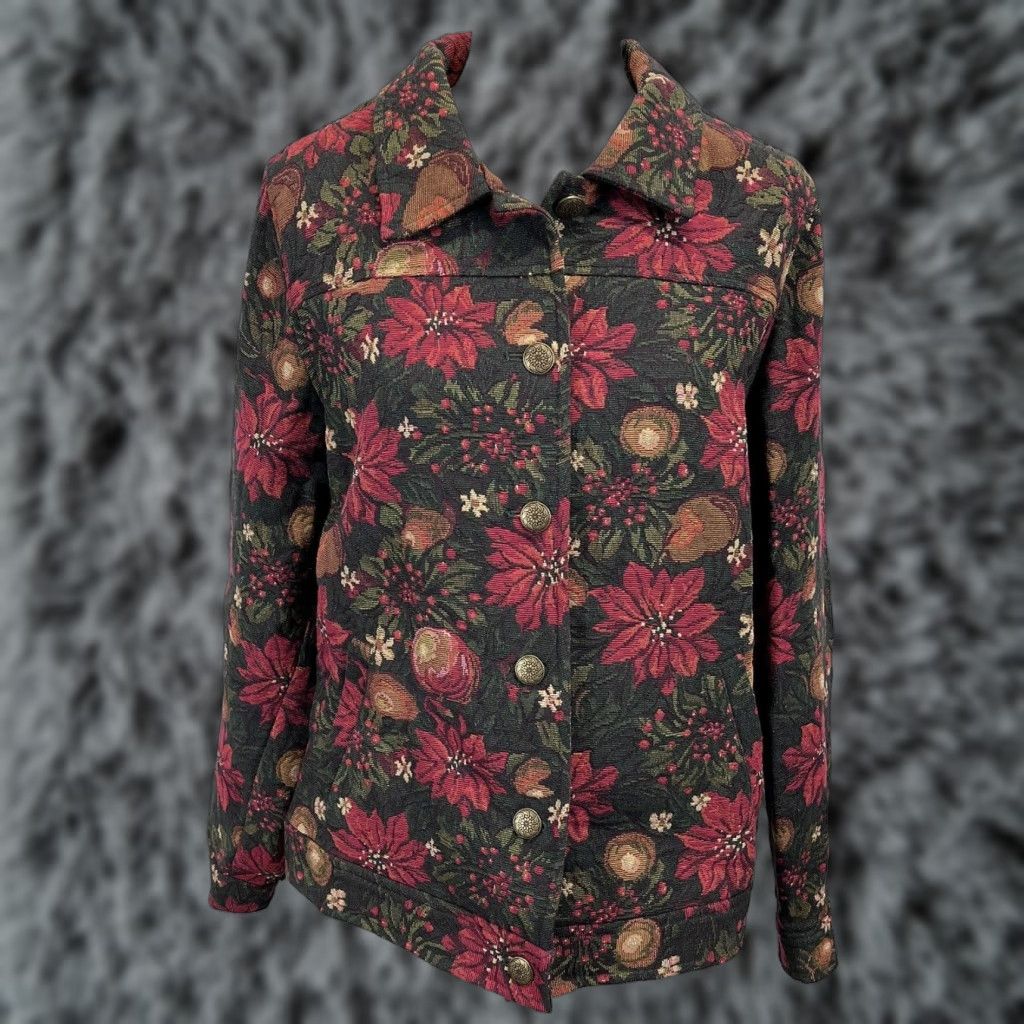 Vintage Vintage The Tog Shop Jacket New Christmas Tapestry Sz Large Poinsettia Grandma Size L / US 10 / IT 46 - 1 Thumbnail