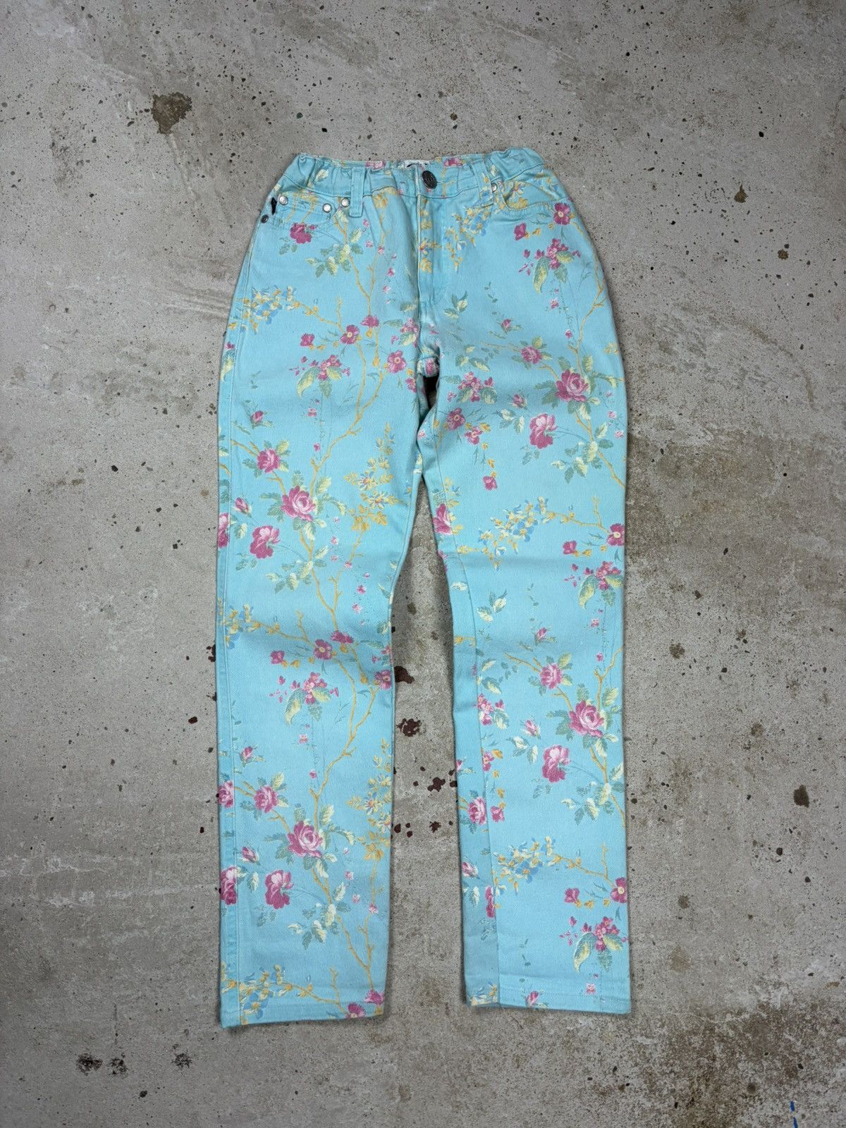 Roberto Cavalli Vintage 90s Roberto Cavalli Jeans Floral Print Flowers psych Size 26" / US 2 / IT 38 - 2 Thumbnail