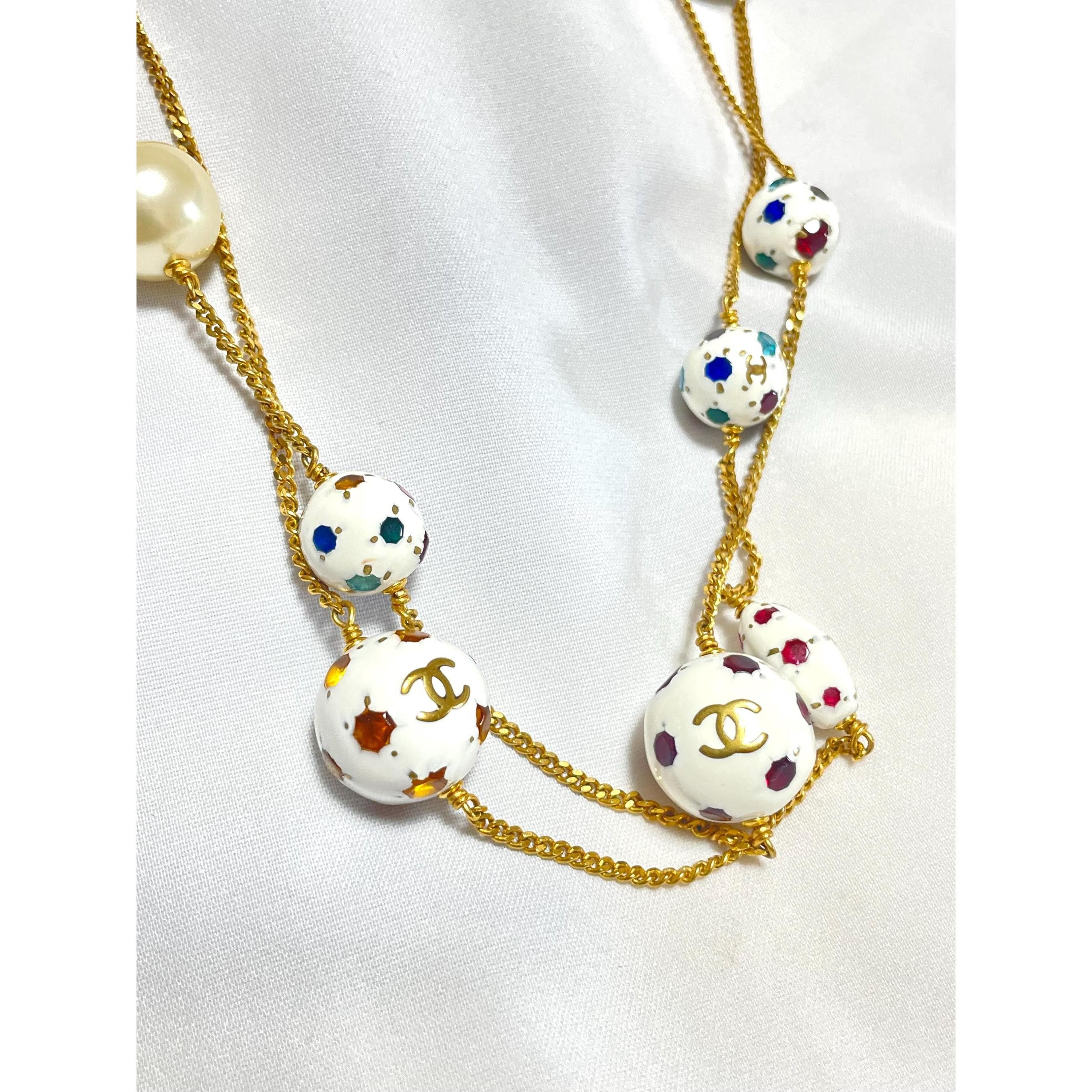 Chanel Vintage CHANEL extra long chain necklace with CC white glass Size ONE SIZE - 6 Thumbnail