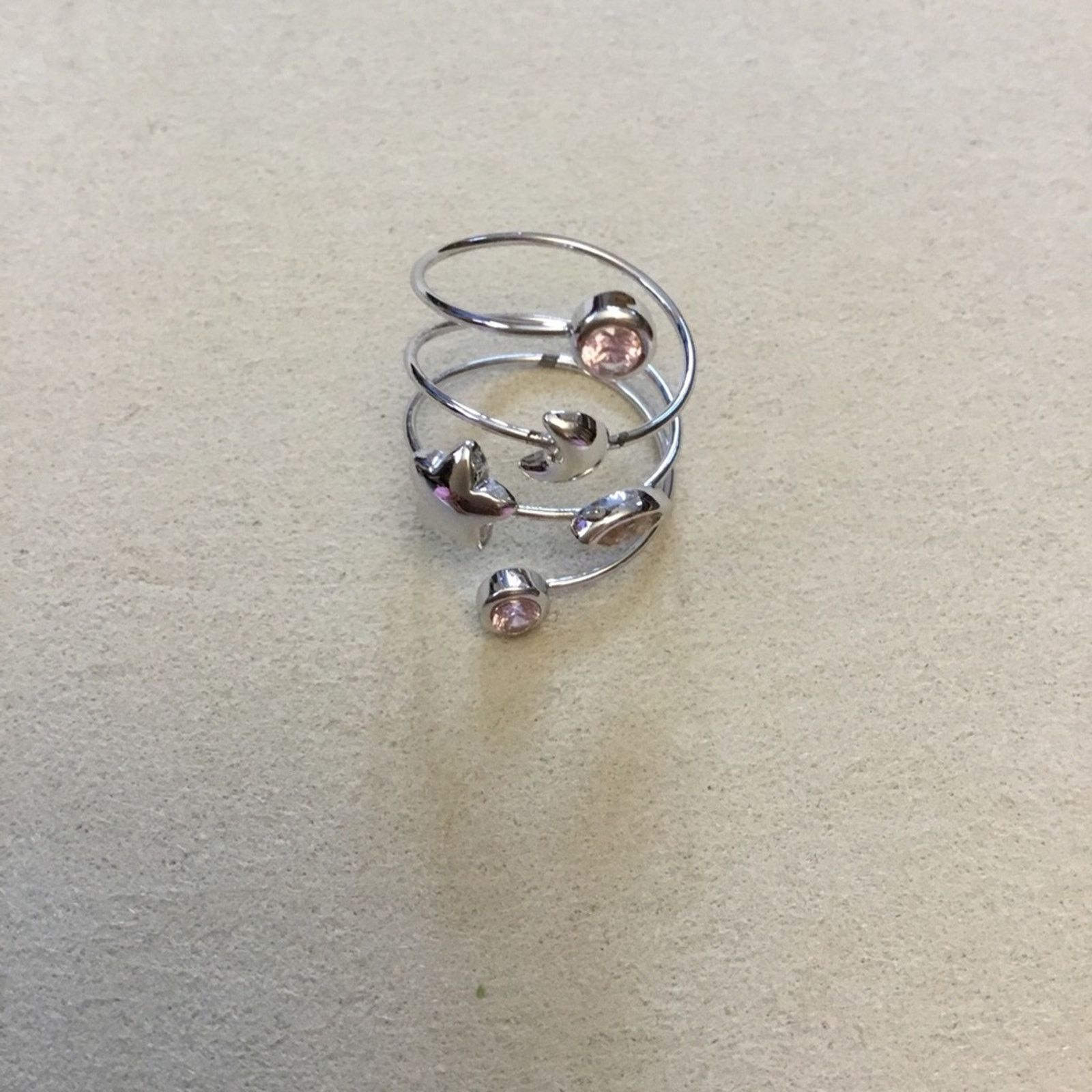 Other Silver Star, Moon & Pink Crystals Ring Size ONE SIZE - 3 Thumbnail