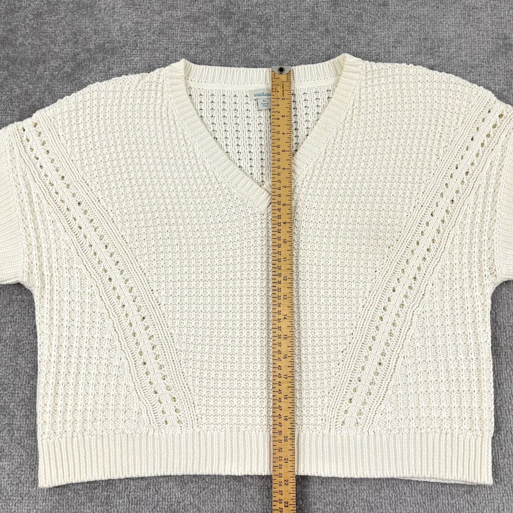 Vintage Sundance Sweater Womens XL White Chunky Knit Short Sleeve V-Neck Casual Retro Size XL / US 12-14 / IT 48-50 - 3 Thumbnail
