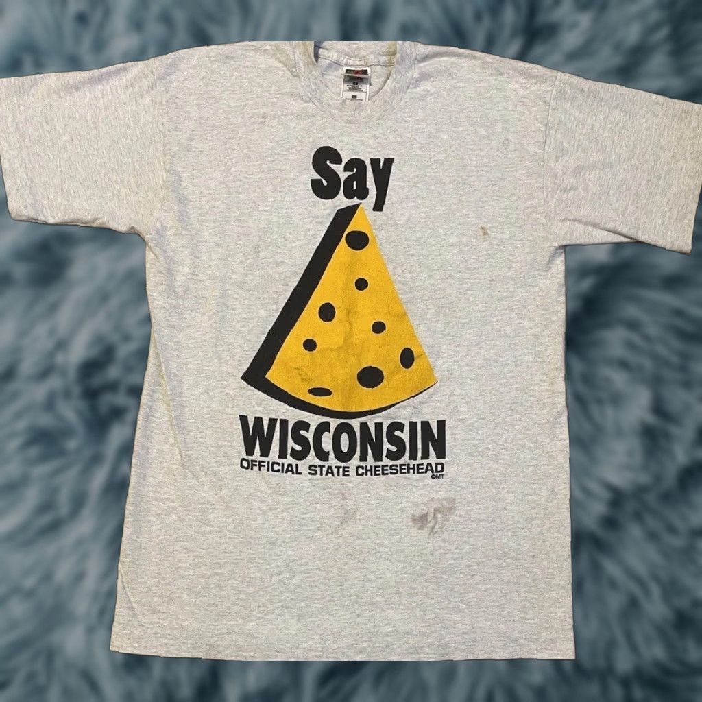 Vintage VINTAGE Wisconsin Cheese Head Distressed Shirt L Gray 90s College Grunge Funny Joke T-Shirt Mens Size US L / EU 52-54 / 3 - 1 Thumbnail