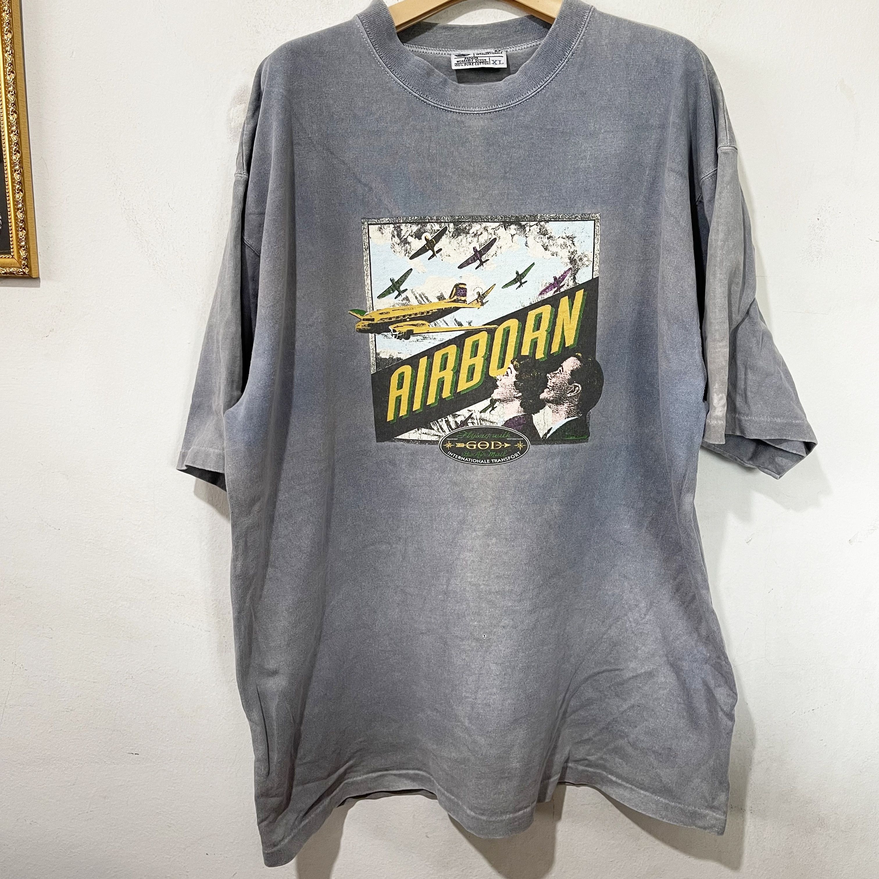 Vintage Vintage 90s Airborn Airplane T-Shirt Size US XL / EU 56 / 4 - 1 Thumbnail