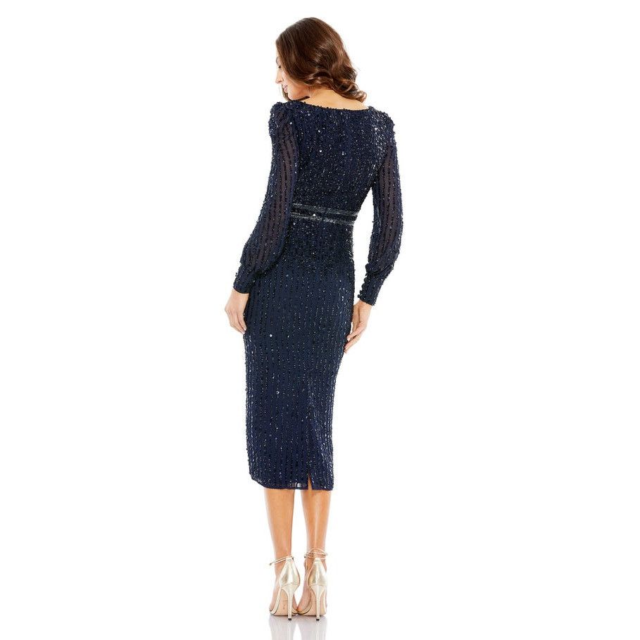 Mac Duggal Mac Duggal Midnight Sequined V Neck Bishop Sleeve Dress Sz 8 Size M / US 6-8 / IT 42-44 - 2 Thumbnail
