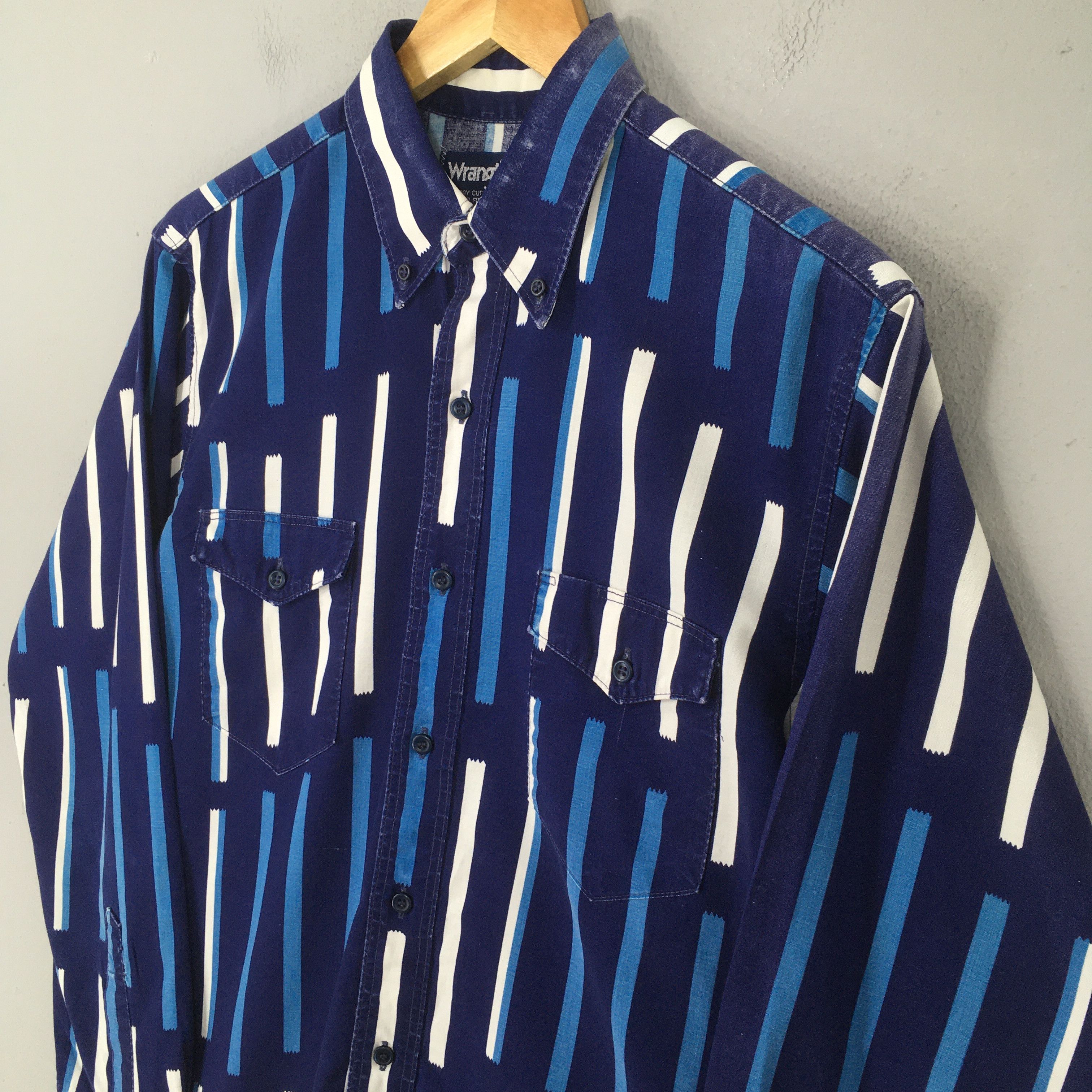 Wrangler Vintage 90s Wrangler Striped Blue Shirt Medium Size US M / EU 48-50 / 2 - 3 Thumbnail