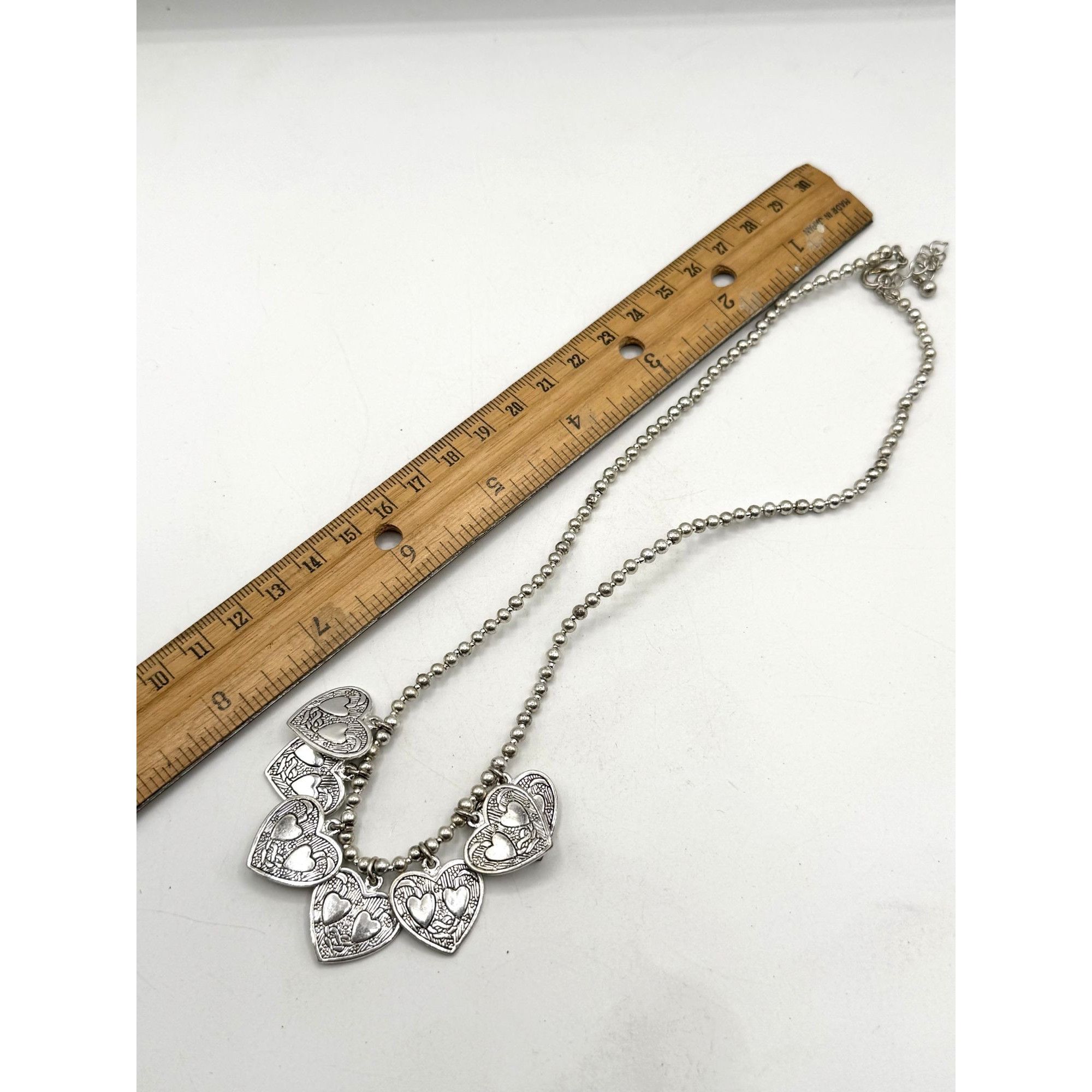 Vintage Beaded heart silver tone charm necklace Size ONE SIZE - 5 Thumbnail