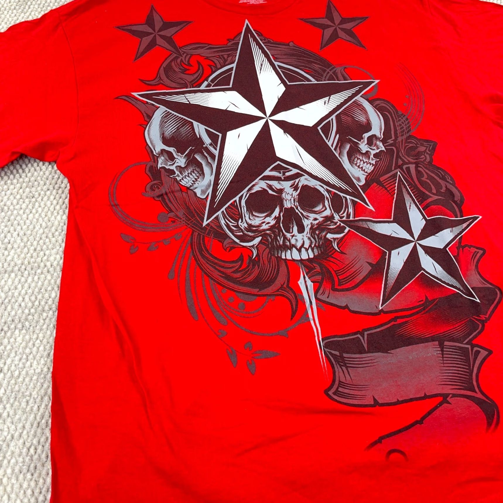 Vintage VINTAGE Hybrid Shirt Men XL Red Graphic Print Skull Tattoo Cyber Punk Retro 2010s Size US XL / EU 56 / 4 - 4 Thumbnail