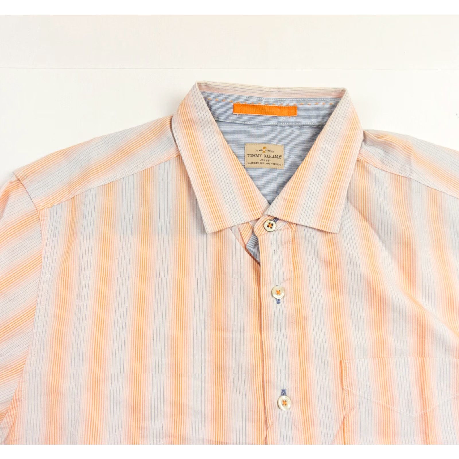 Tommy Bahama Tommy Bahama Jeans Shirt Men Large Orange Striped Long Sleeve Button-Up Cotton Casual Mens Size US L / EU 52-54 / 3 - 2 Thumbnail