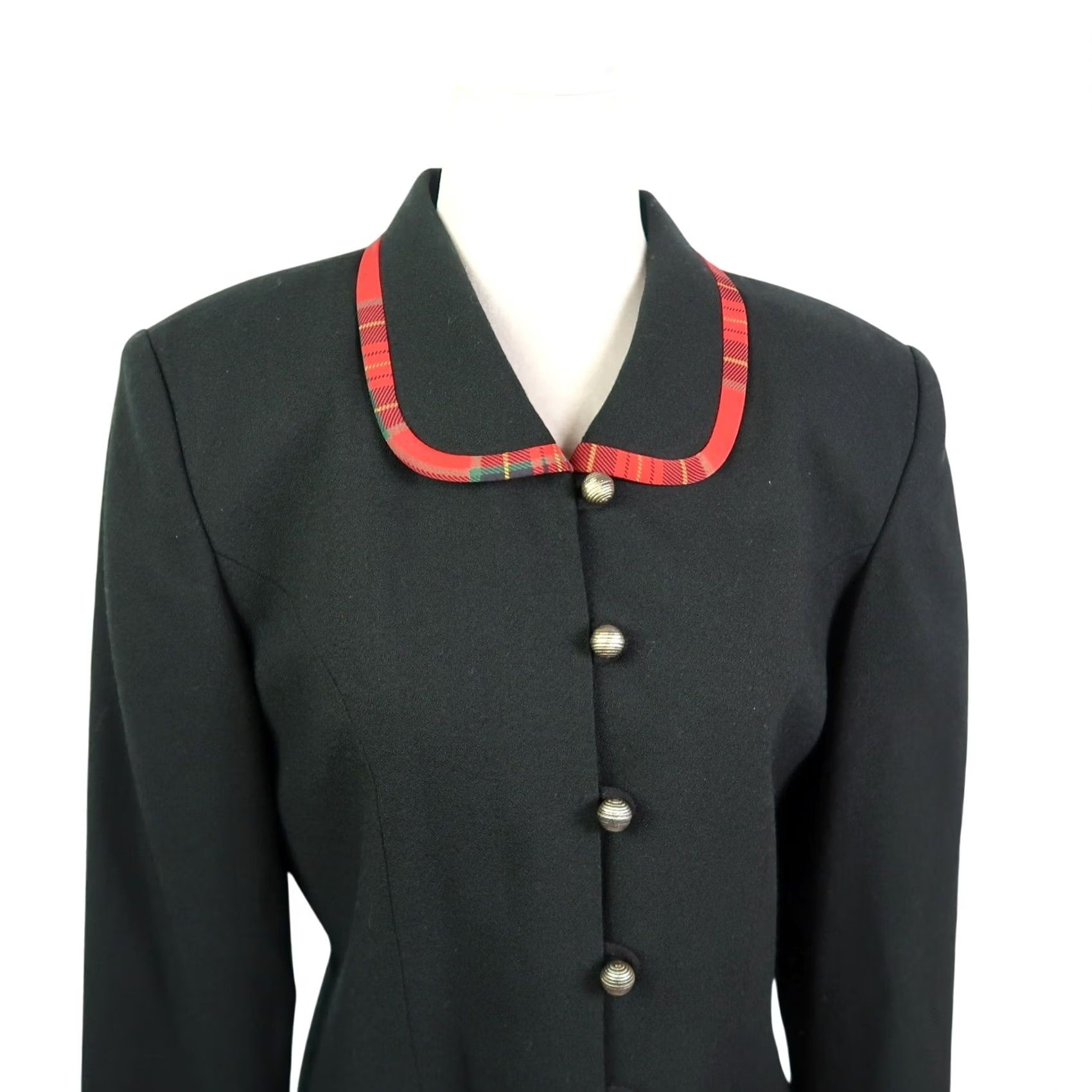 Vintage VINTAGE Oberon Blazer Jacket Black Wool 90s 80s Red Plaid Trim Womens 10 Size L / US 10 / IT 46 - 2 Thumbnail