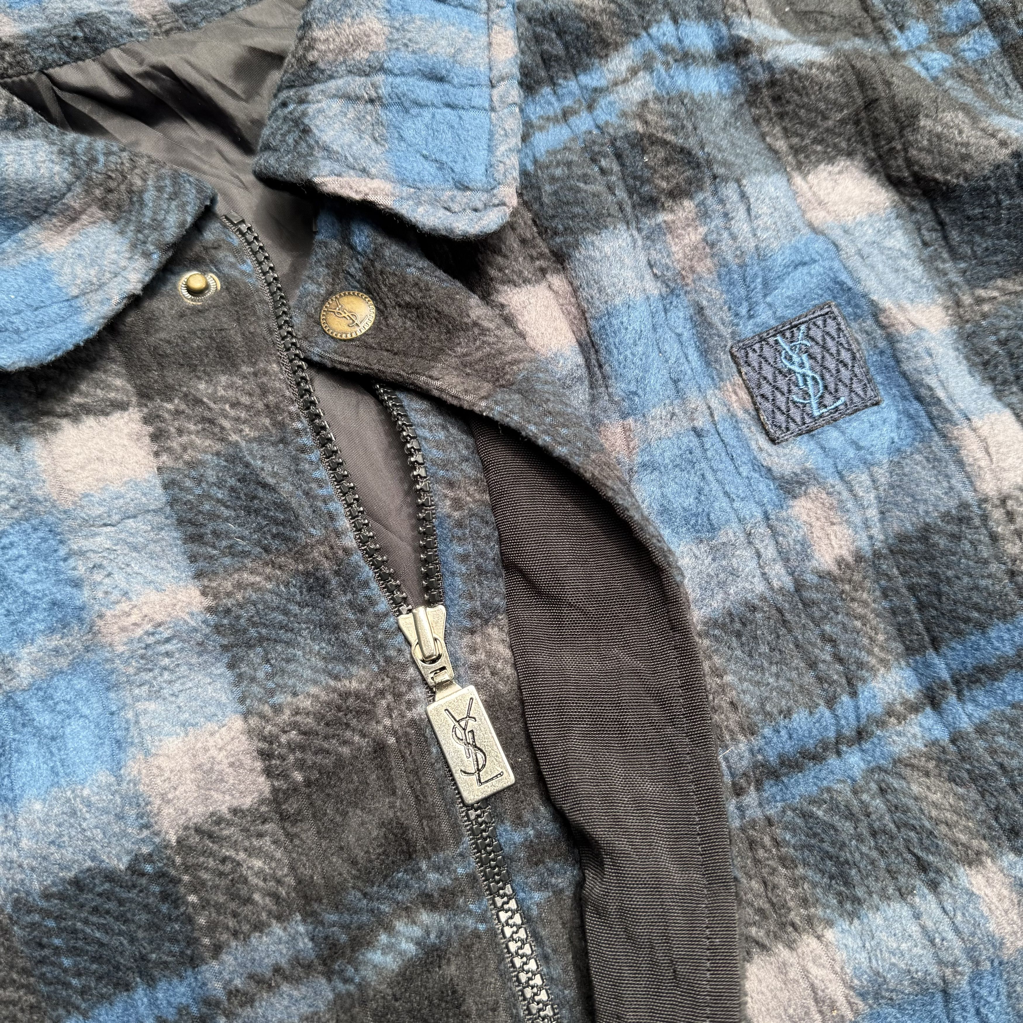 Yves Saint Laurent Vintage YSL Plaid Tartan Fleece Bomber Jacket Size US L / EU 52-54 / 3 - 11 Thumbnail