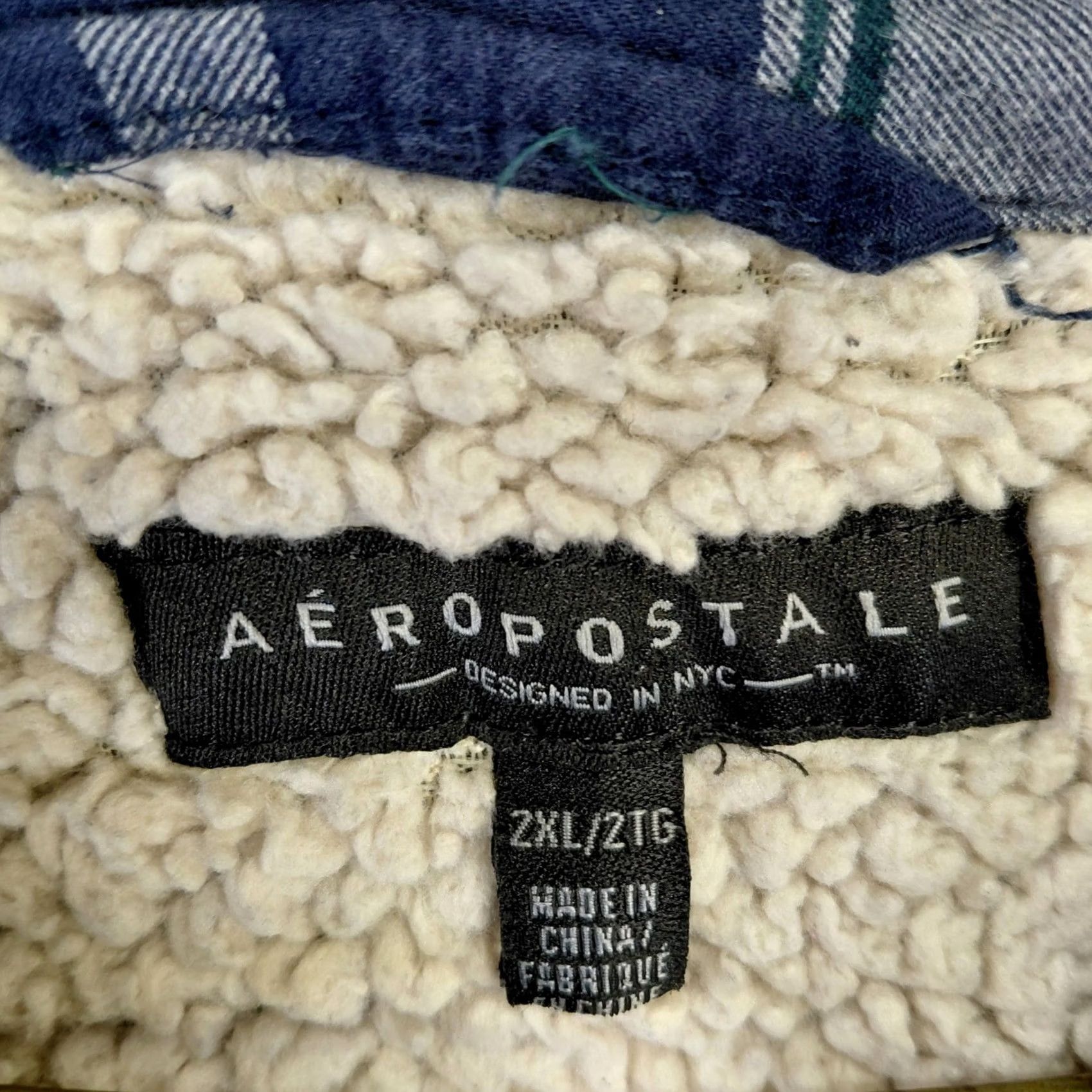Aeropostale Aeropostale Mens 2XL Plaid Flannel Shirt Sherpa Lined Navy Blue Green Button Up Size US XXL / EU 58 / 5 - 3 Thumbnail