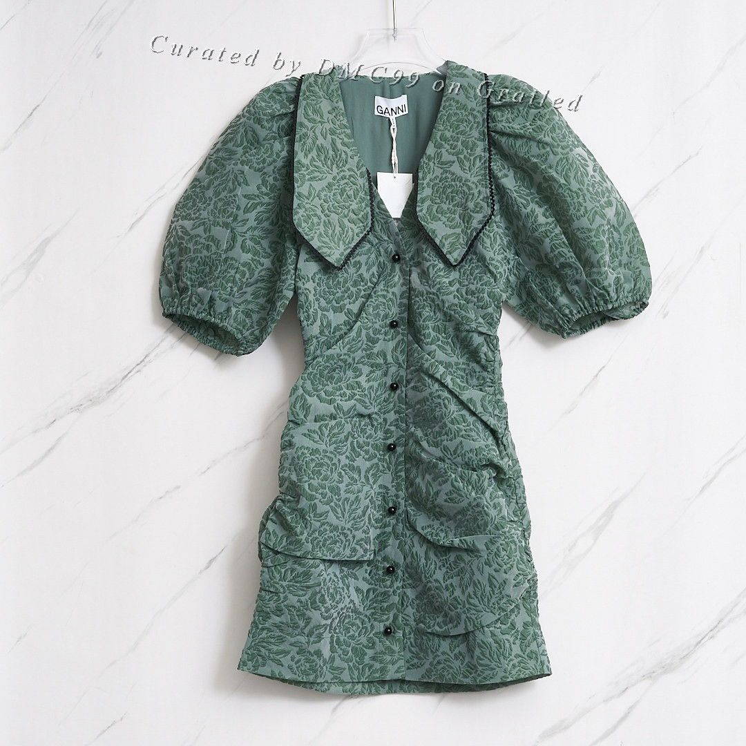 ganni dalton dress green Ganni Crepe i Verdant Collection: SAHARA
