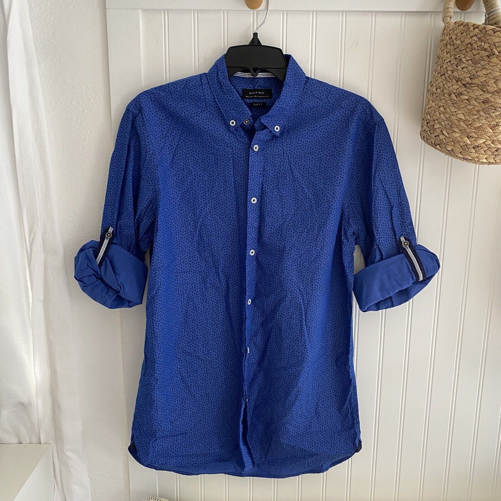 Zara Zara Man Blue Floral Print Slim Fit Long Sleeve Shirt Size US M / EU 48-50 / 2 - 7 Thumbnail