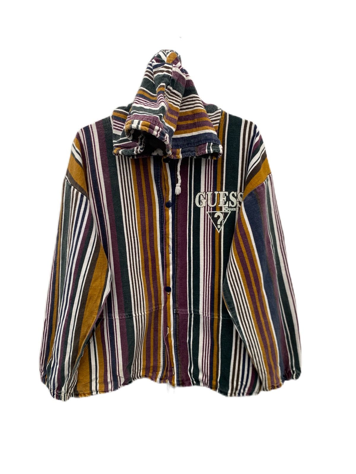 VINTAGE GUESS ACTIVE USA STRIPE BUTTON UP HOODIES