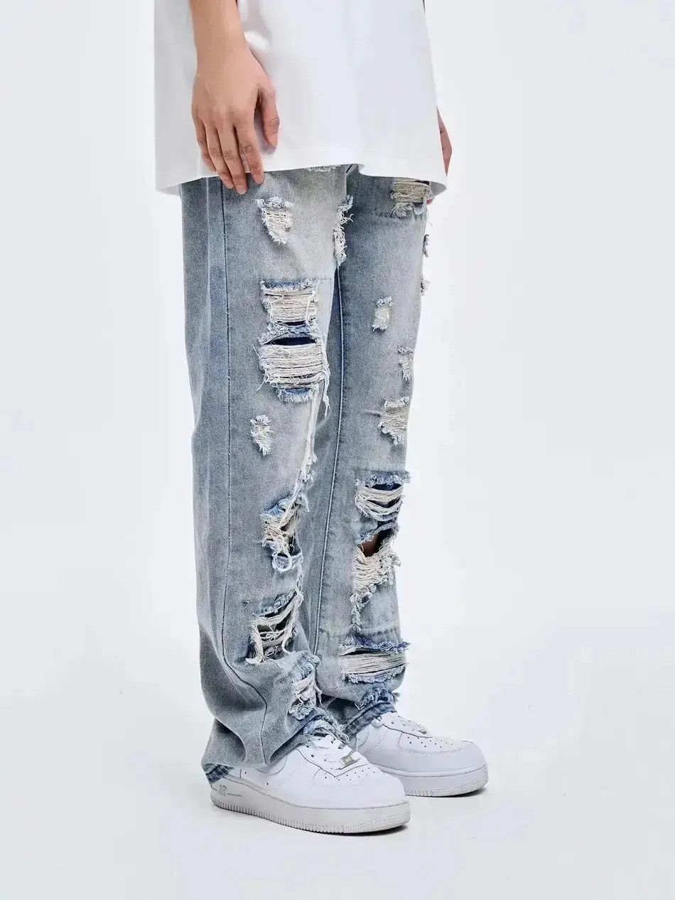 Japanese Brand Ripped Hole High Street Retro Jeans Wide Leg Size US 32 / EU 48 - 3 Thumbnail