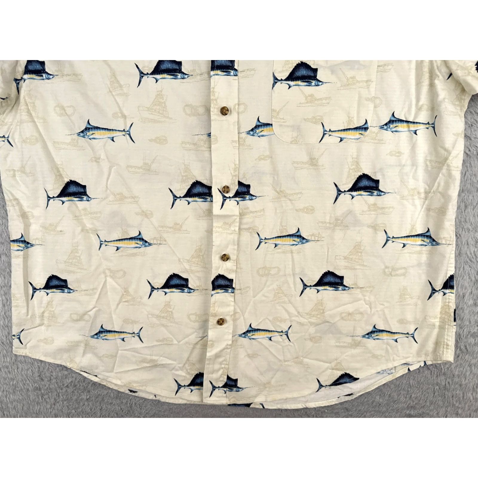 Nautica Puritan Shirt Men XL Ivory Button-Up Hawaiian 100% Cotton Aloha Beach Vacation Resort Short Sleeve Graphic Print Casual 60s? Size US XL / EU 56 / 4 - 5 Thumbnail