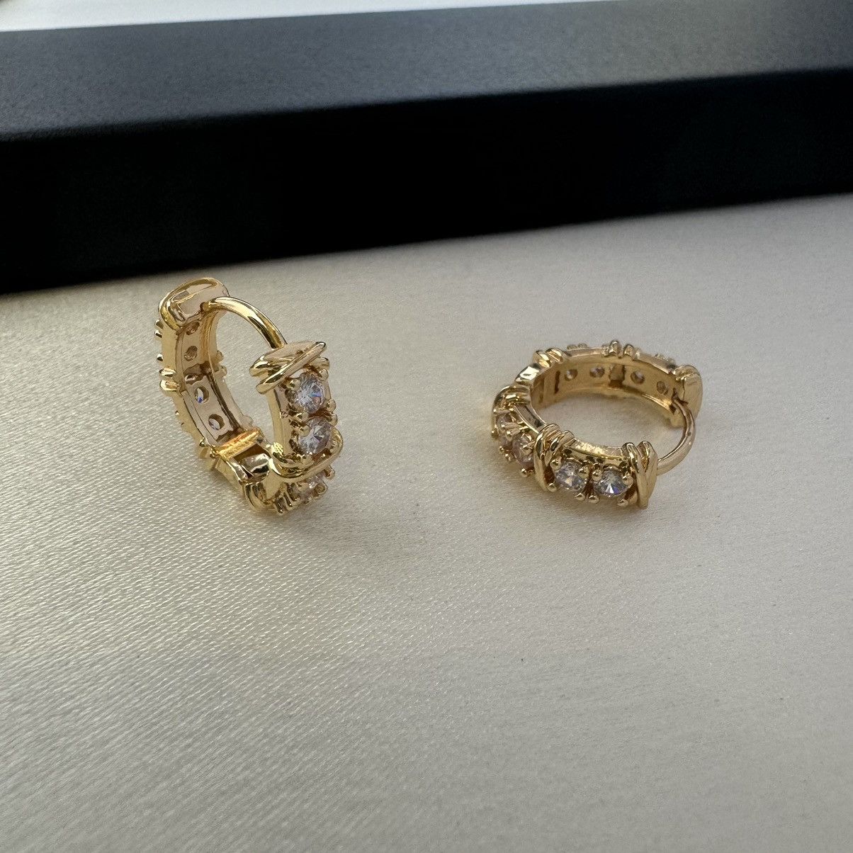 Designer 17mm CZ Small Gold Hoop Earrings for Women Size ONE SIZE - 1 Thumbnail