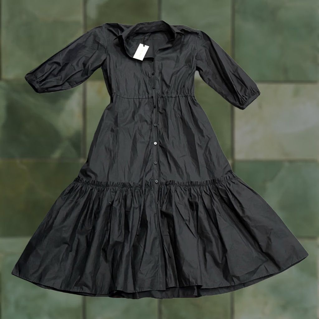 Vintage NWT Cara Cara Hutton Midi Dress Black Puff Sleeve Cotton Poplin XS Womens Size XS / US 0-2 / IT 36-38 - 1 Thumbnail