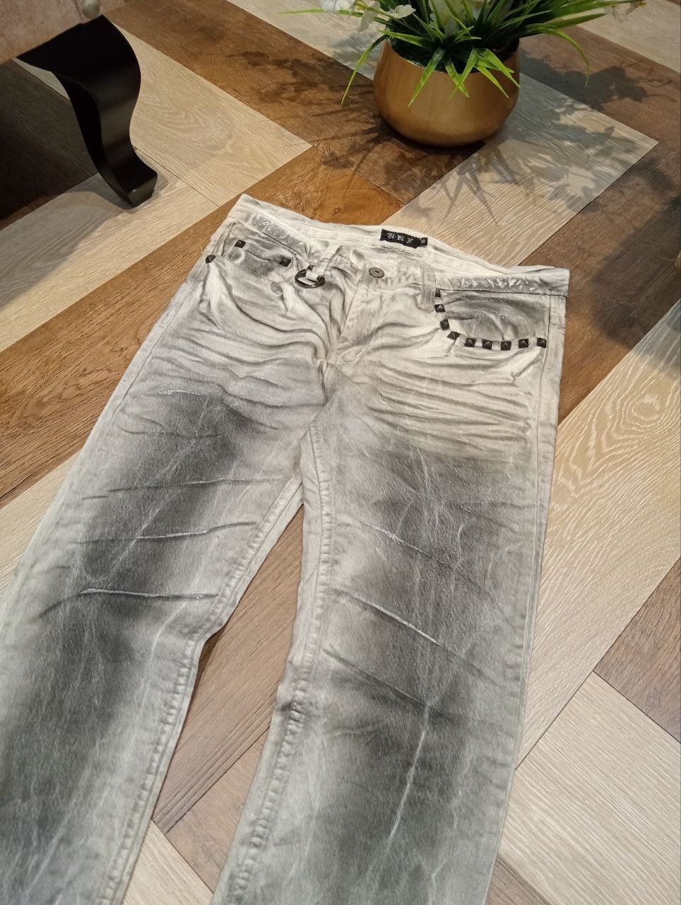 If Six Was Nine K.U.I ASH PUNK CREASE CLOUDY COAT STUDDED STRETCH DENIM Size US 30 / EU 46 - 4 Thumbnail