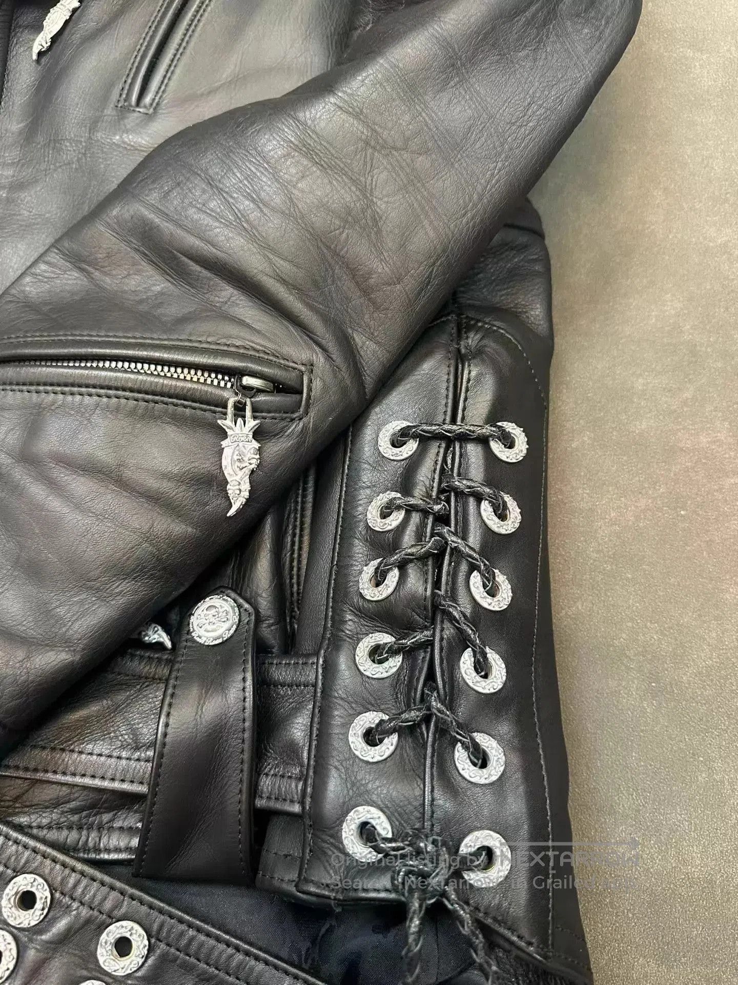 Roen Black Leather Biker Jacket with Belt and Embellishments. Size US S / EU 44-46 / 1 - 4 Thumbnail