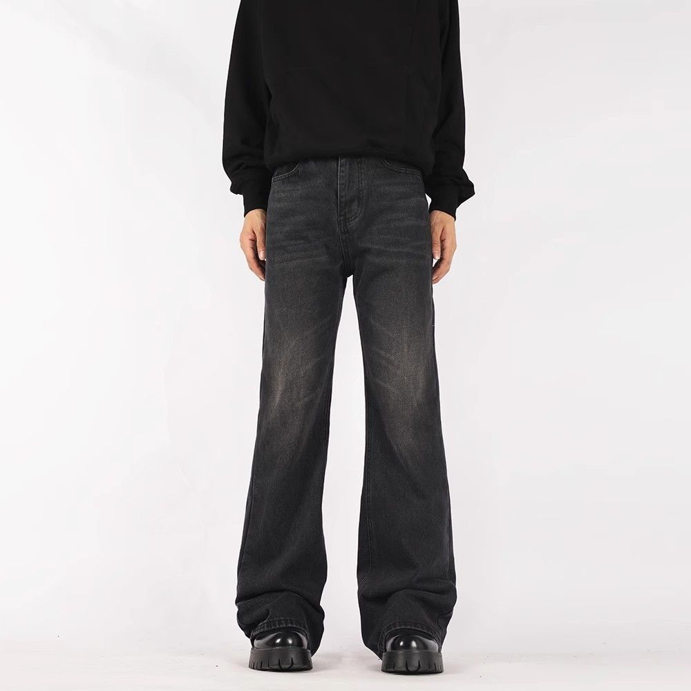 Japanese Brand × Jean Letter Embroidery Distressed Flare Faded Black Jeans Size US 35 - 1 Thumbnail