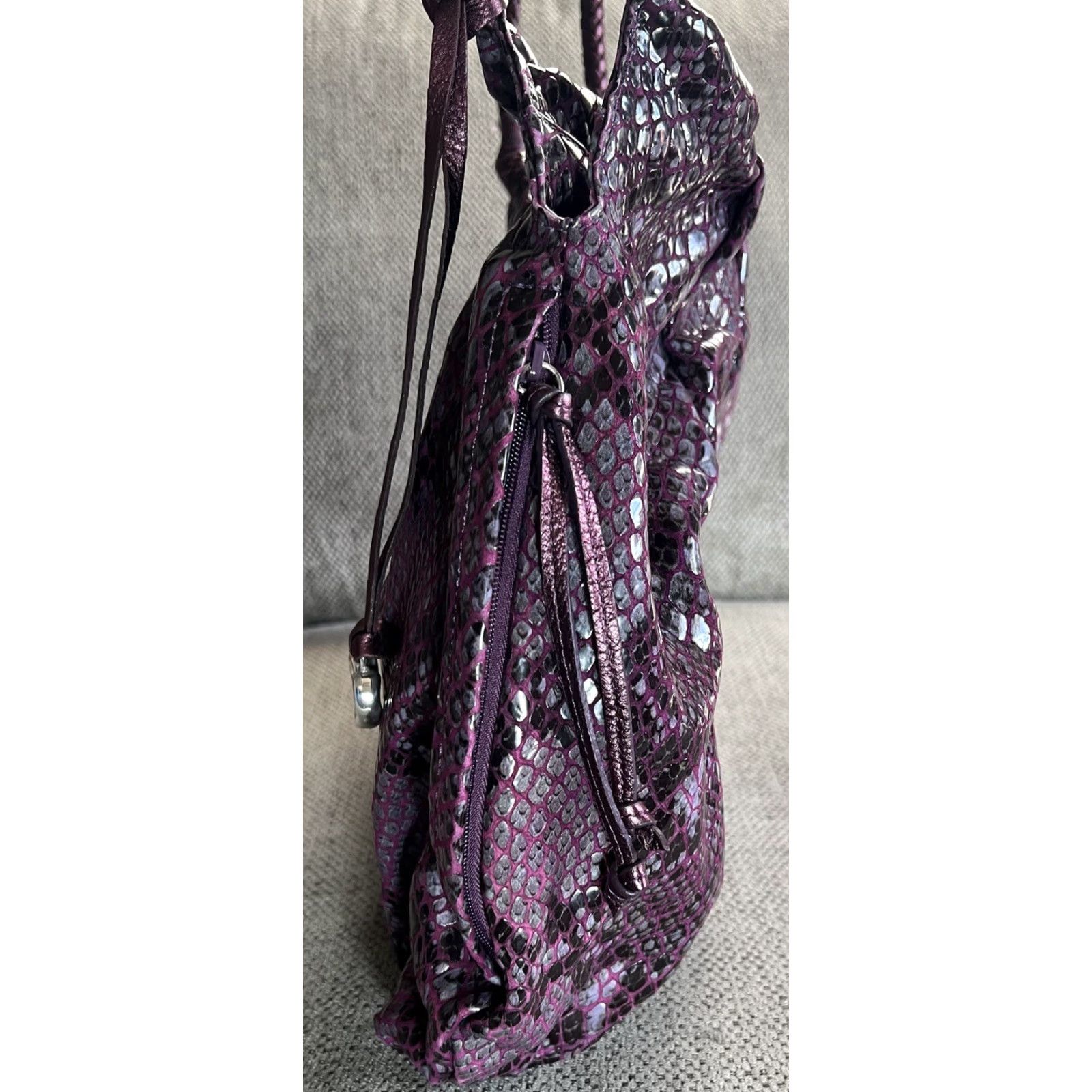 Brighton VINTAGE Brighton Nolita Hobo Bag Leather Purple Large 18” 14.5” 4.5” Tassel Snake Braided Strap Women Mens? Size ONE SIZE - 4 Thumbnail