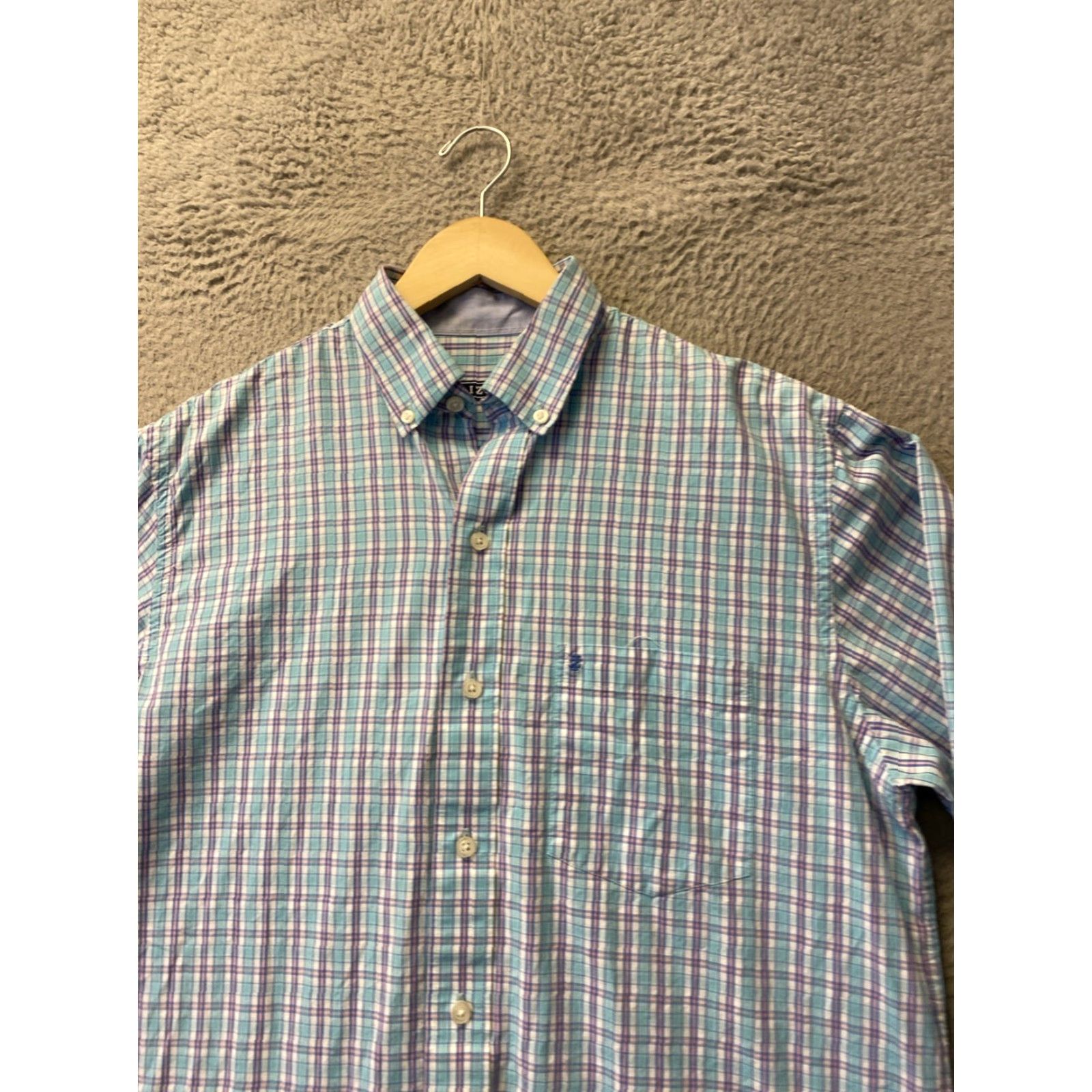 Izod IZOD Button Shirt Men M Turquoise Plaid Cotton / 0536 Size US M / EU 48-50 / 2 - 3 Thumbnail