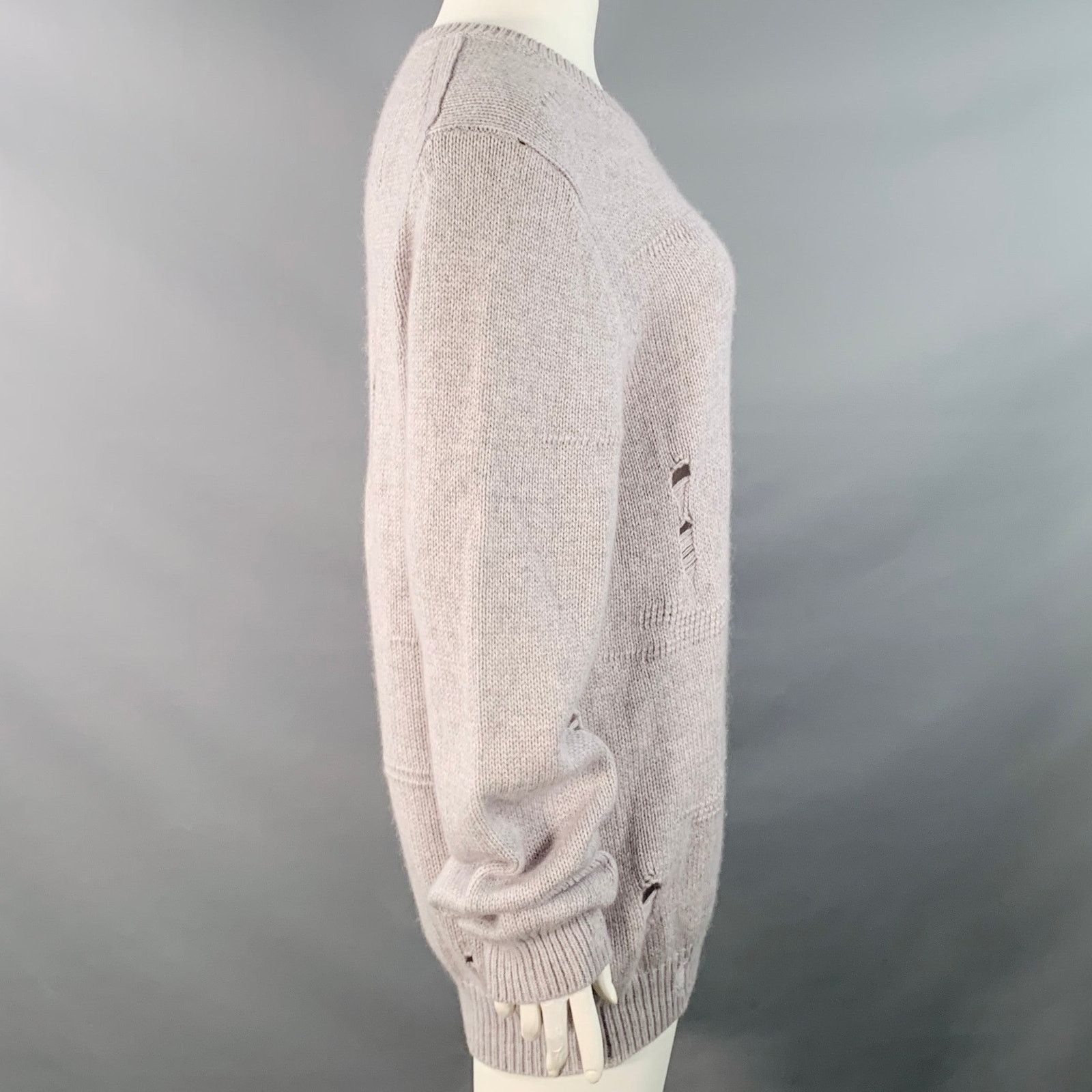 Helmut Lang Grey Wool Yak Cashmere Knit Distressed Crew Neck Sweater Size L / US 10 / IT 46 - 4 Thumbnail