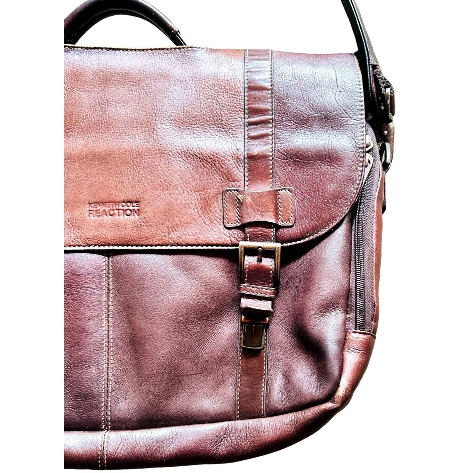 Kenneth Cole KENNETH COLE REACTION Show Business Messenger Briefcase Laptop Bag Leather Bag Brown Leather 17 in 14 in 4 in Mens Large Size ONE SIZE - 4 Thumbnail