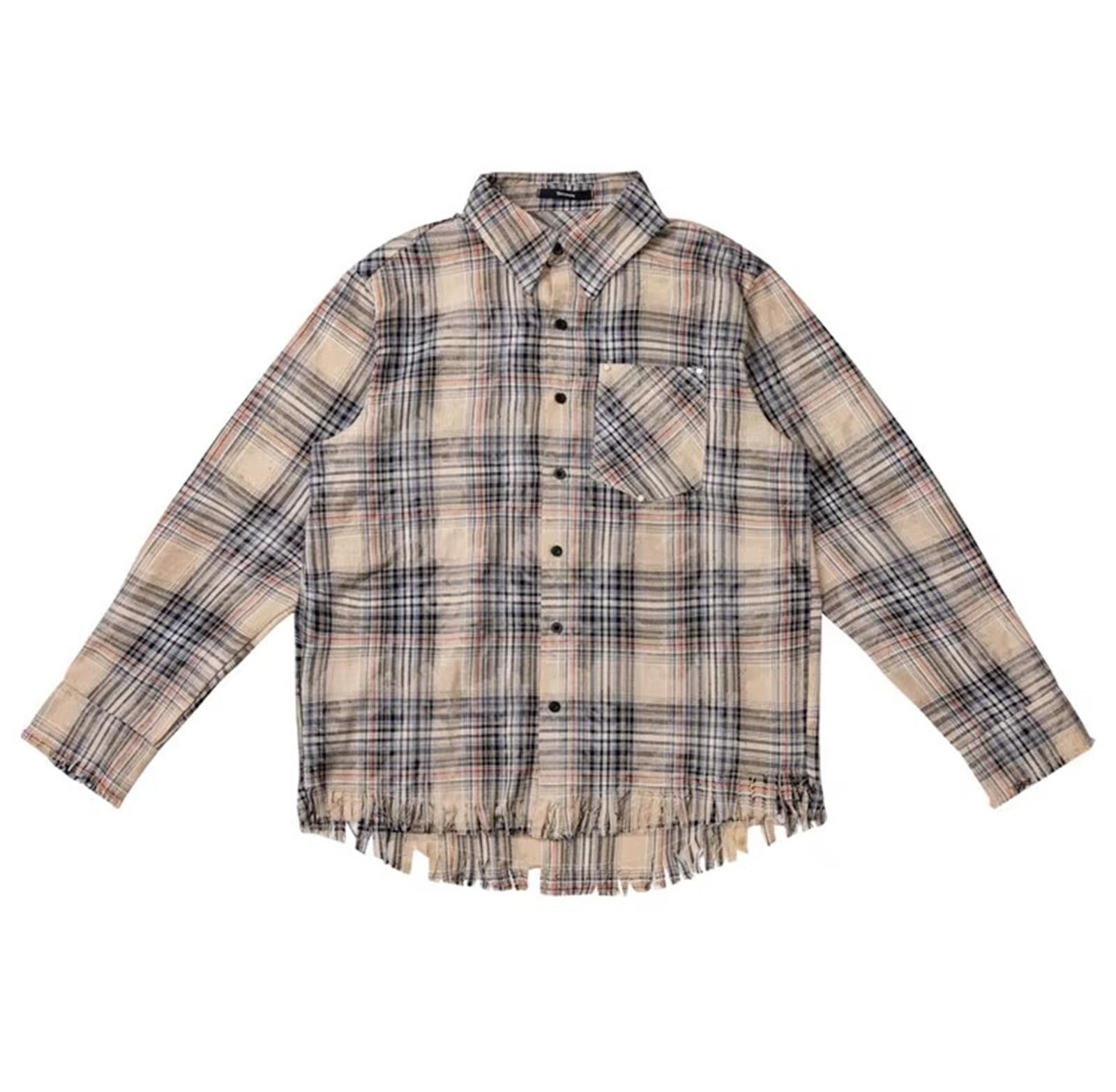 Japanese Brand Red Plaid Frayed Hem Casual Shirt, Long Sleeve Shirt Size US M / EU 48-50 / 2 - 4 Thumbnail