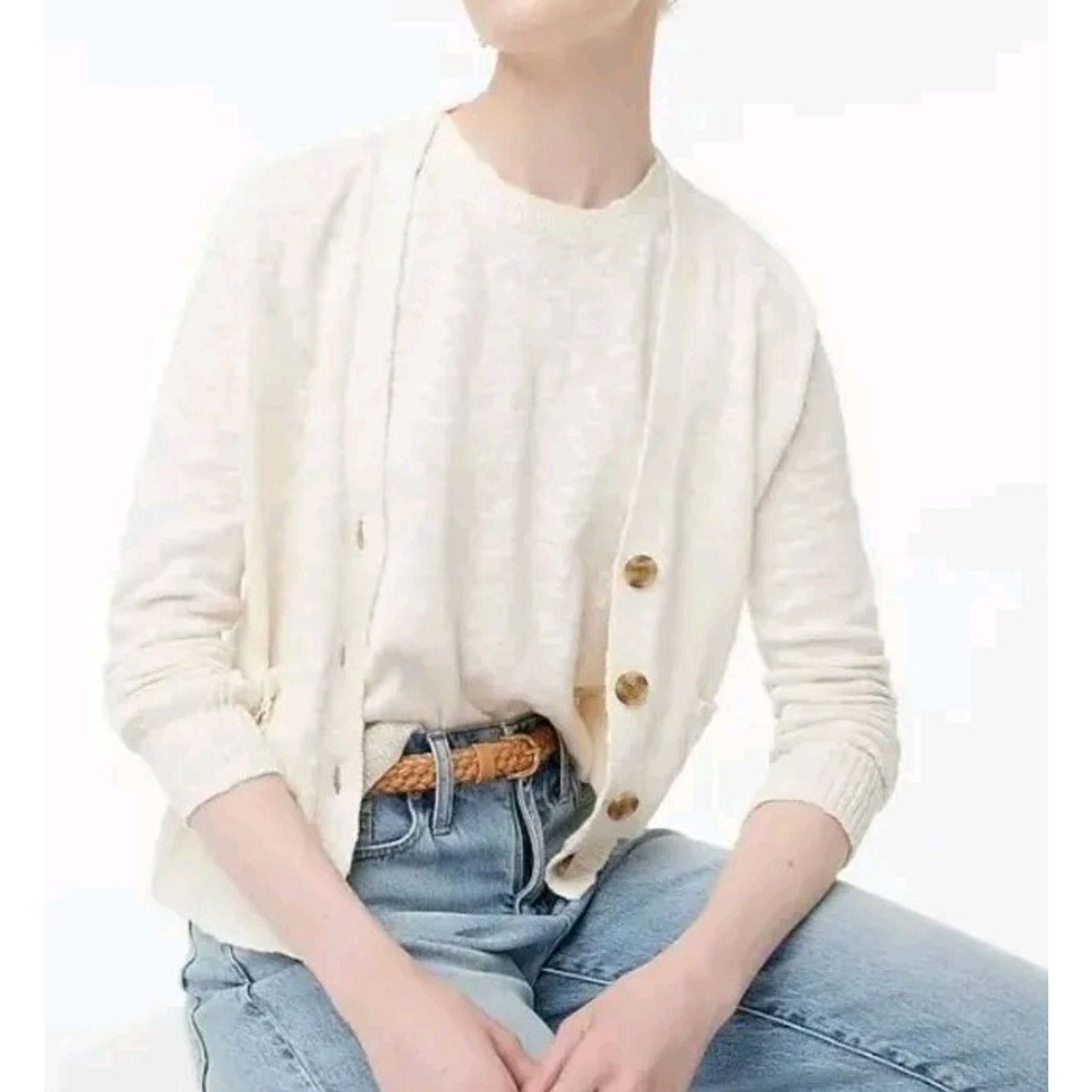 J.Crew J. Crew Cream Cardigan Women's Size XXL Cotton Blend A001474 Size XXL / US 16-18 / IT 52-54 - 1 Thumbnail
