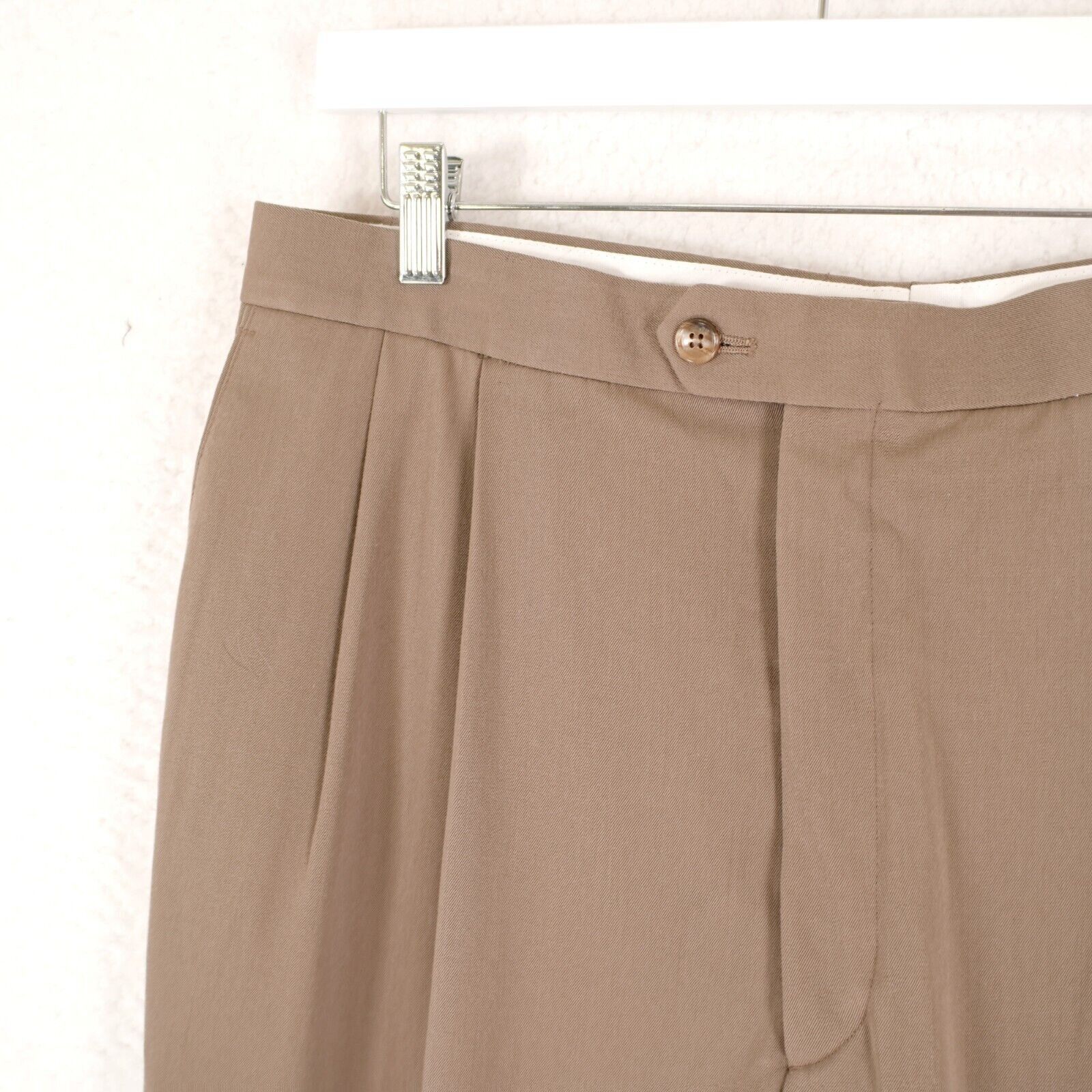 Designer Greg Peters Wool Dress Pants 34/28 NO BELT LOOPS Beige Pleat Size 34R - 3 Thumbnail
