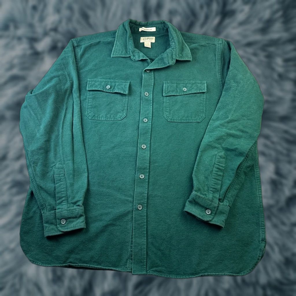 Vintage VINTAGE LL Bean Shirt Mens XL Green Chamois Heavy Flannel 187923 Overshirt Shacket Button-Up Pocketed Size US XL / EU 56 / 4 - 1 Thumbnail