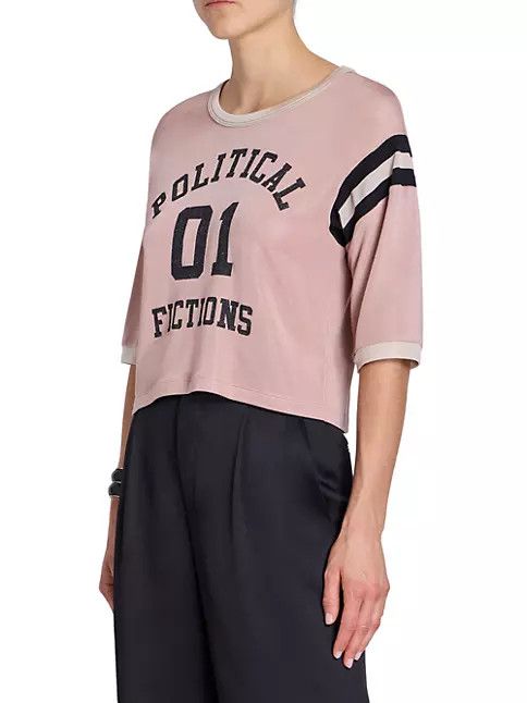 Saint Laurent Paris o1s1wg111024 Political Cropped T-Shirts in Rose Givre Size XS / US 0-2 / IT 36-38 - 3 Thumbnail