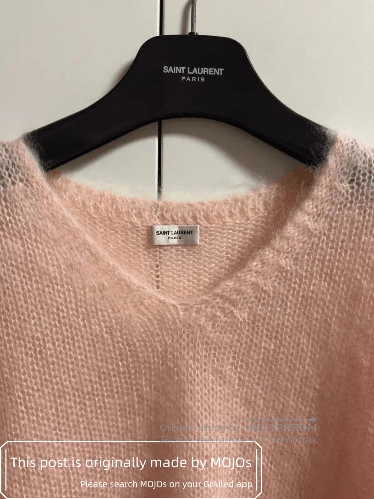 Saint Laurent Paris Sz XL Saint Laurent Paris Pink Mohair V-neck Knitwear mojos Size US XL / EU 56 / 4 - 2 Thumbnail