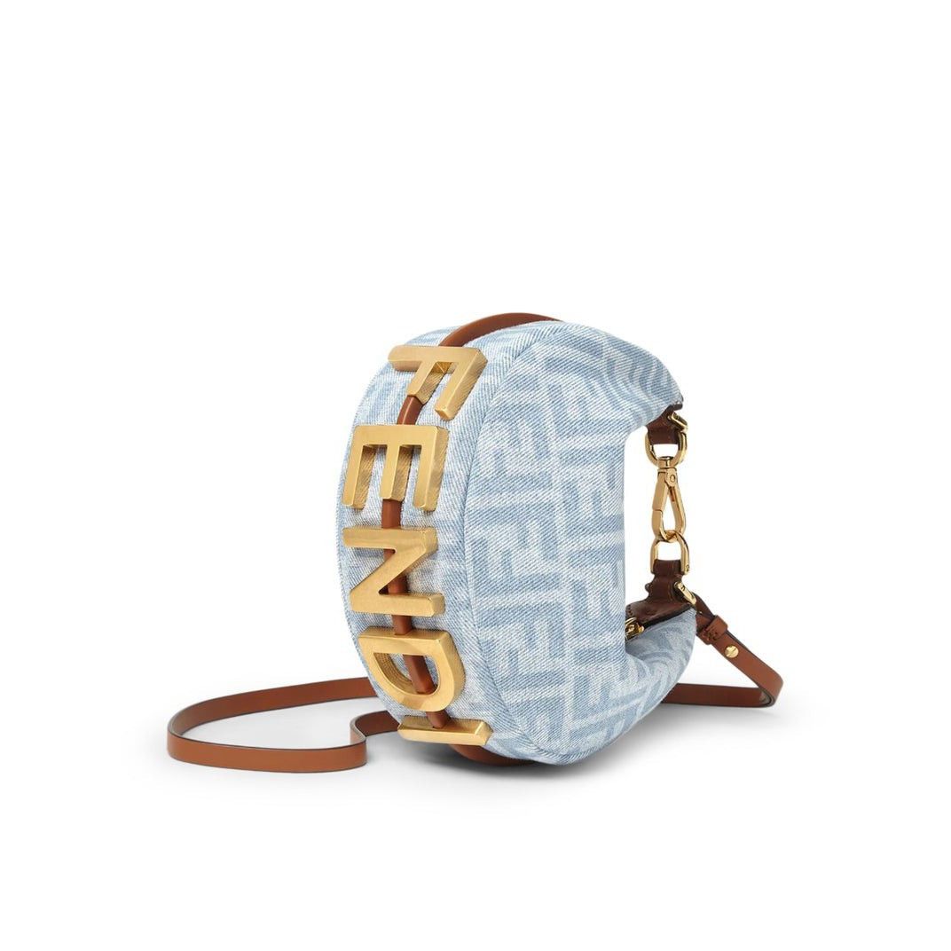 Fendi FENDI Fendigraphy Mini $2350 Light Blue FF Denim Top Handle Size ONE SIZE - 2 Thumbnail