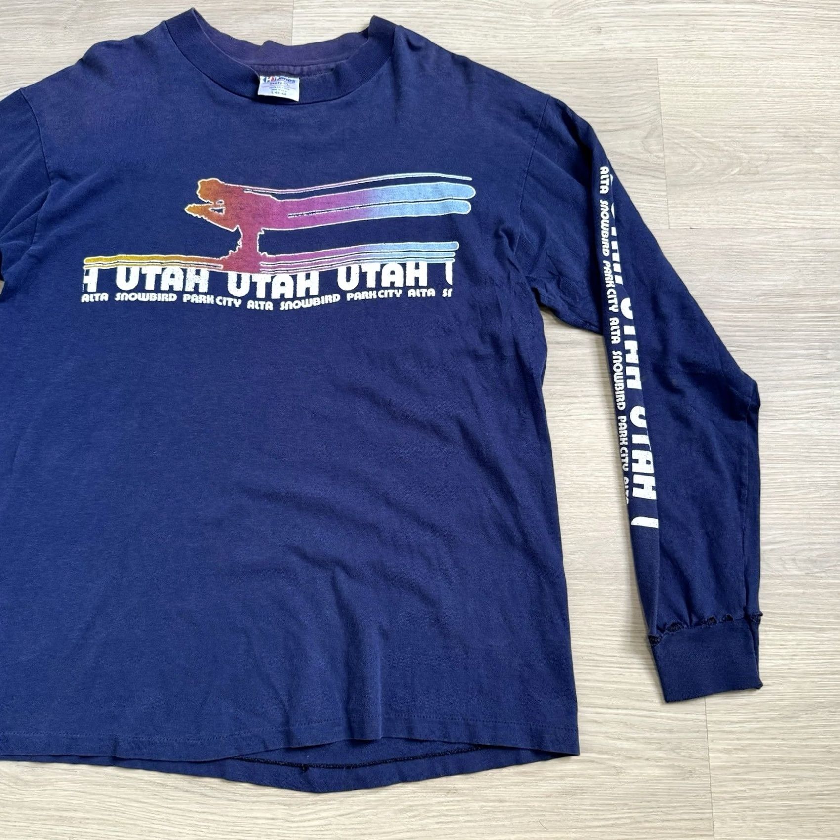 Hanes VINTAGE Hanes Beefy-T T-Shirt Park City Utah Alta Snowbird Shirt USA Size L Blue 80s Mens Size US L / EU 52-54 / 3 - 3 Thumbnail