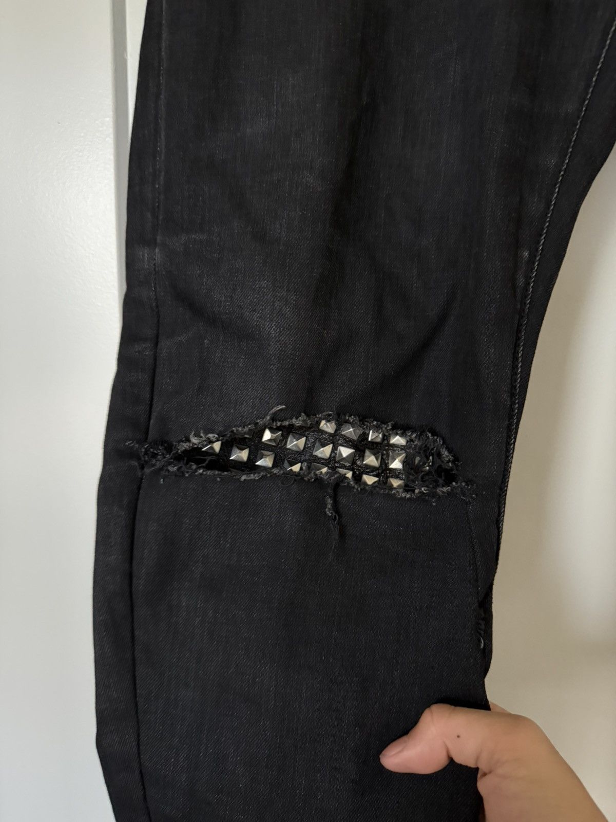 Saint Laurent Paris SS16 Leather Studded Knee D02 Denim Jeans 38 Size US 38 / EU 54 - 3 Thumbnail