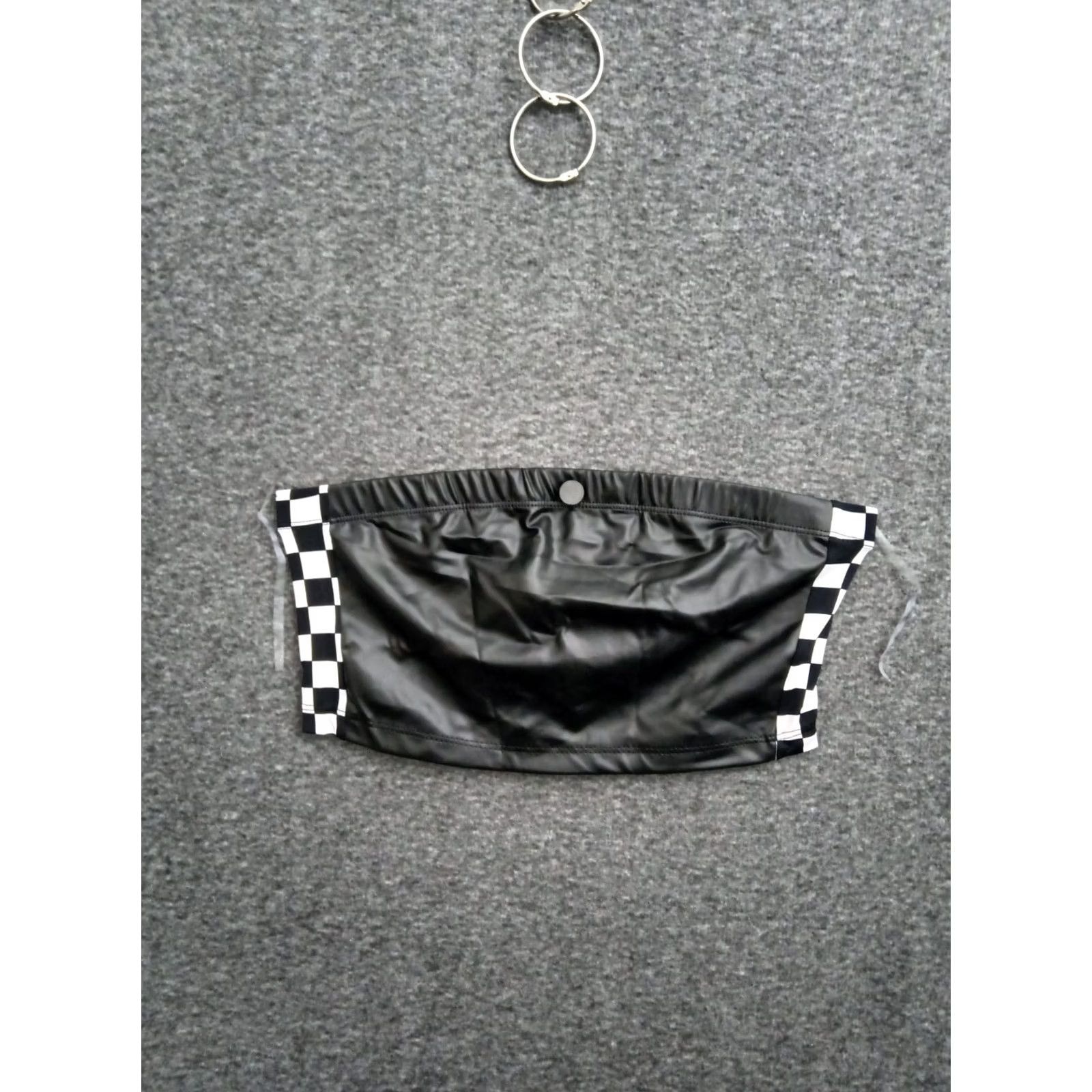 Vintage Codigo Black Tube Top M Black/White Checkers Adults Womens Shirt Sleeveless Strapless Pullover Casual Party/Cocktail - Codigo Size M / US 6-8 / IT 42-44 - 2 Thumbnail