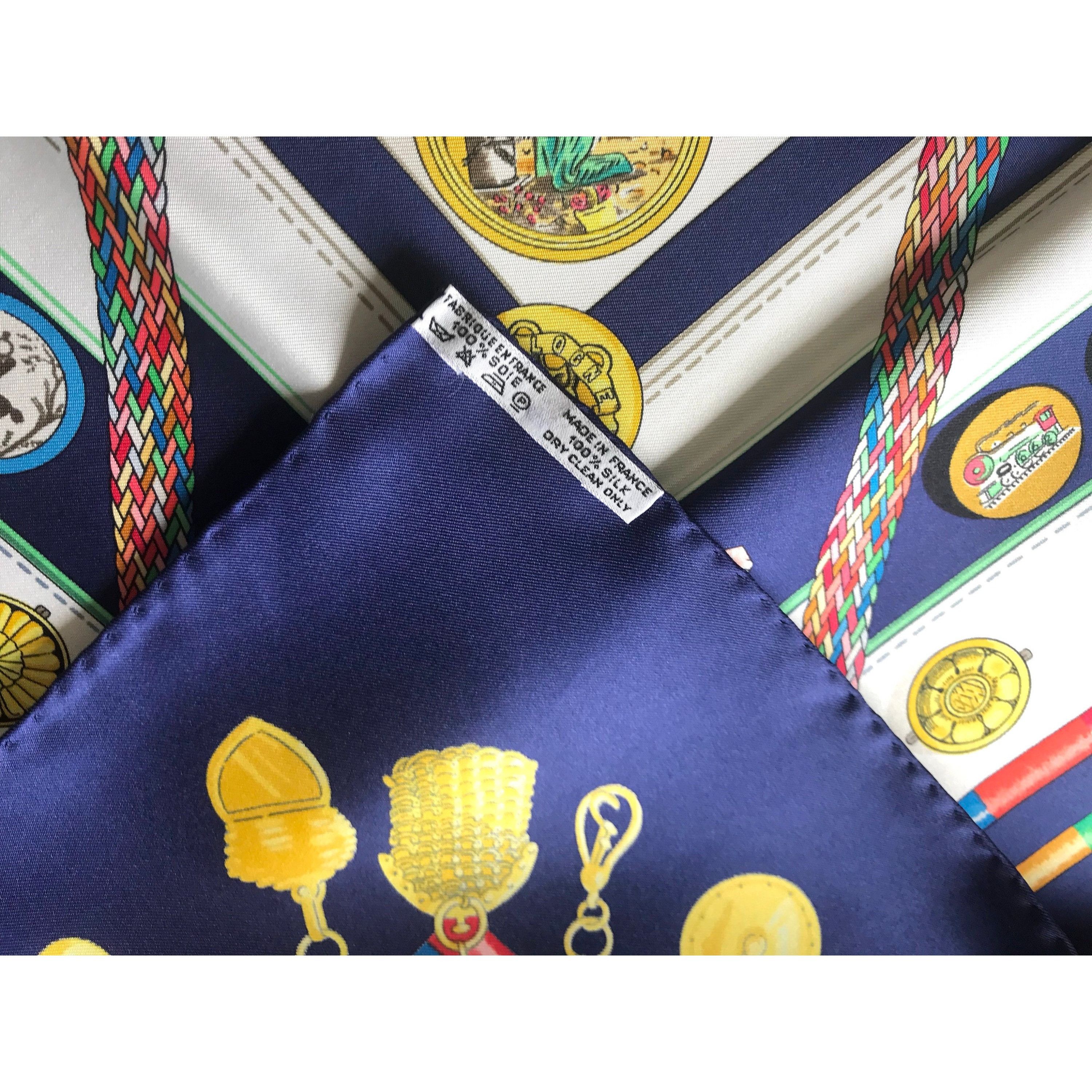Hermes Vintage HERMES Carre navy silk scarf with yellow, pink, gree Size ONE SIZE - 9 Thumbnail