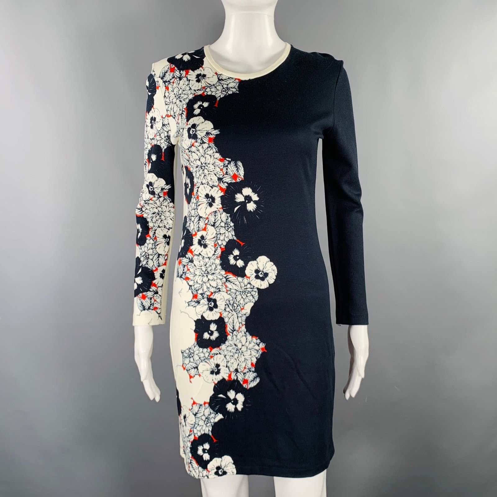 Prabal Gurung PRABAL GURUNG Size S Navy Cream Floral Sheath Cocktail Dress Size S / US 4 / IT 40 - 1 Thumbnail
