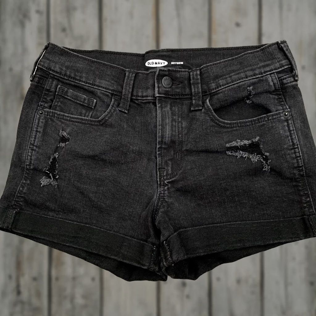 Old Navy Old Navy Denim Shorts Womens 4 Mid Rise Boyfriend Black Jean Cuffed Distressed Size 27" / US 4 / IT 40 - 1 Thumbnail
