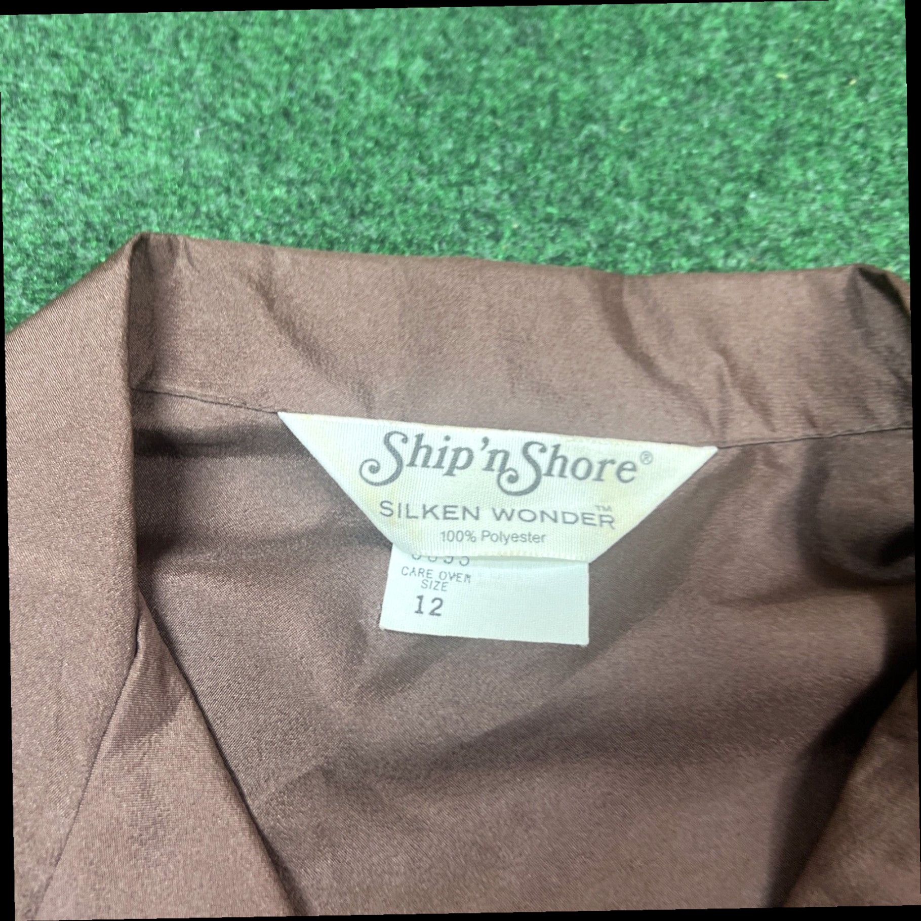 Vintage Vtg SHIP N SHORE Brown polyester Short sleeve blouse shirt top Sz 12 Size XL / US 12-14 / IT 48-50 - 3 Thumbnail