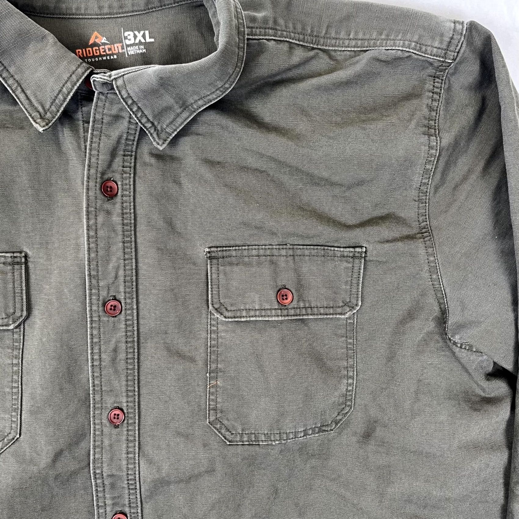 Vintage Ridgecut Mens Long Sleeve Button Front Work Shirt 3XL Green Solid Size US XXL / EU 58 / 5 - 2 Thumbnail