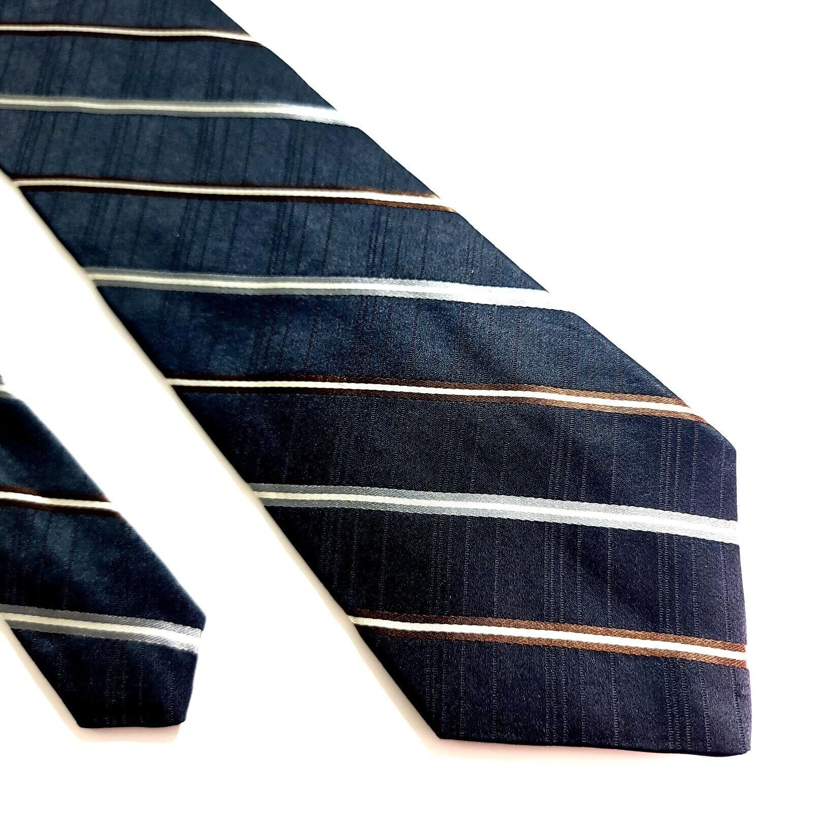 DKNY Dkny Metallic Black W/ Silver Brown Striped Woven Silk Tie Size ONE SIZE - 1 Thumbnail