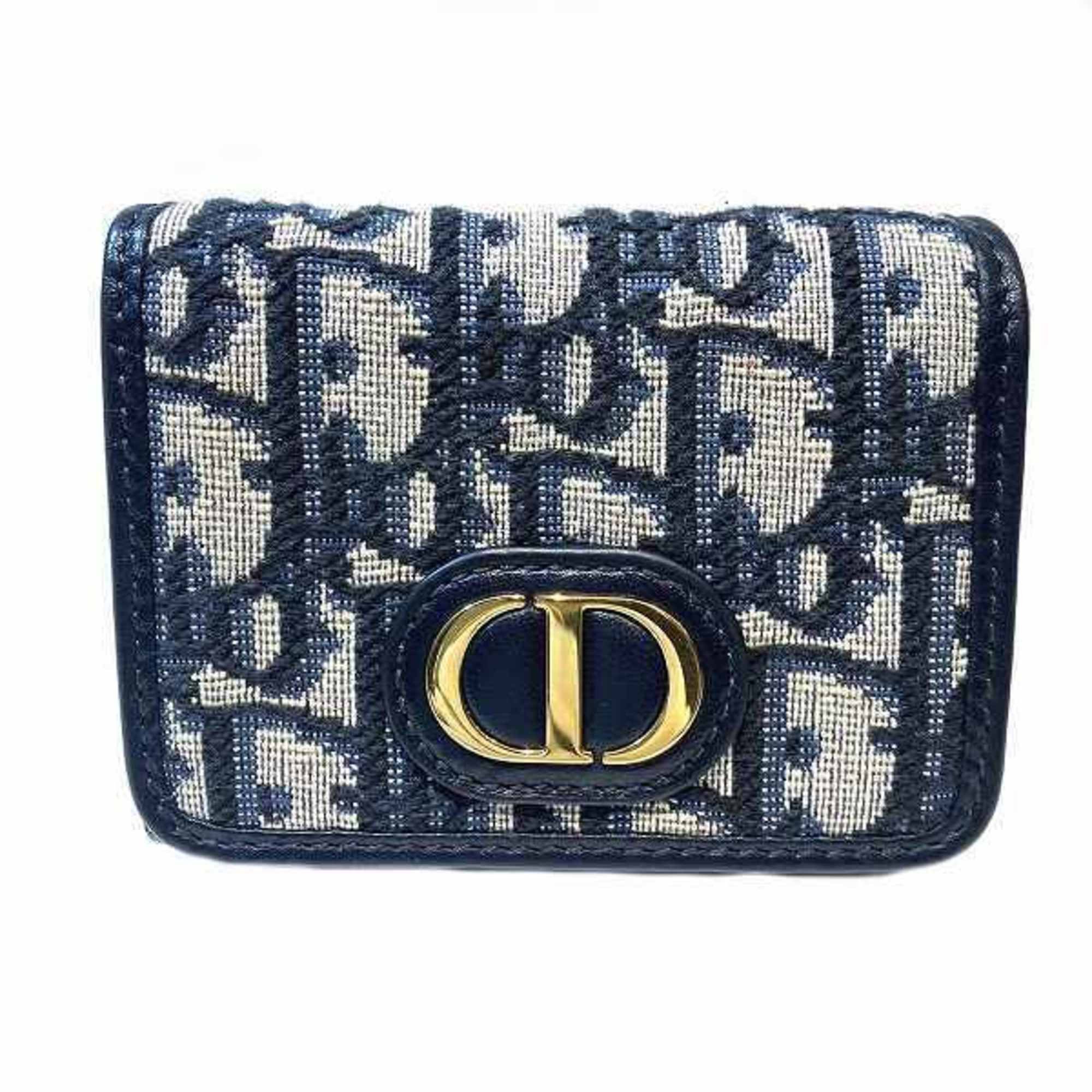 image of Christian Dior Dior Trotter Canvas X Leather Tri-Fold Wallet For Women in Grey