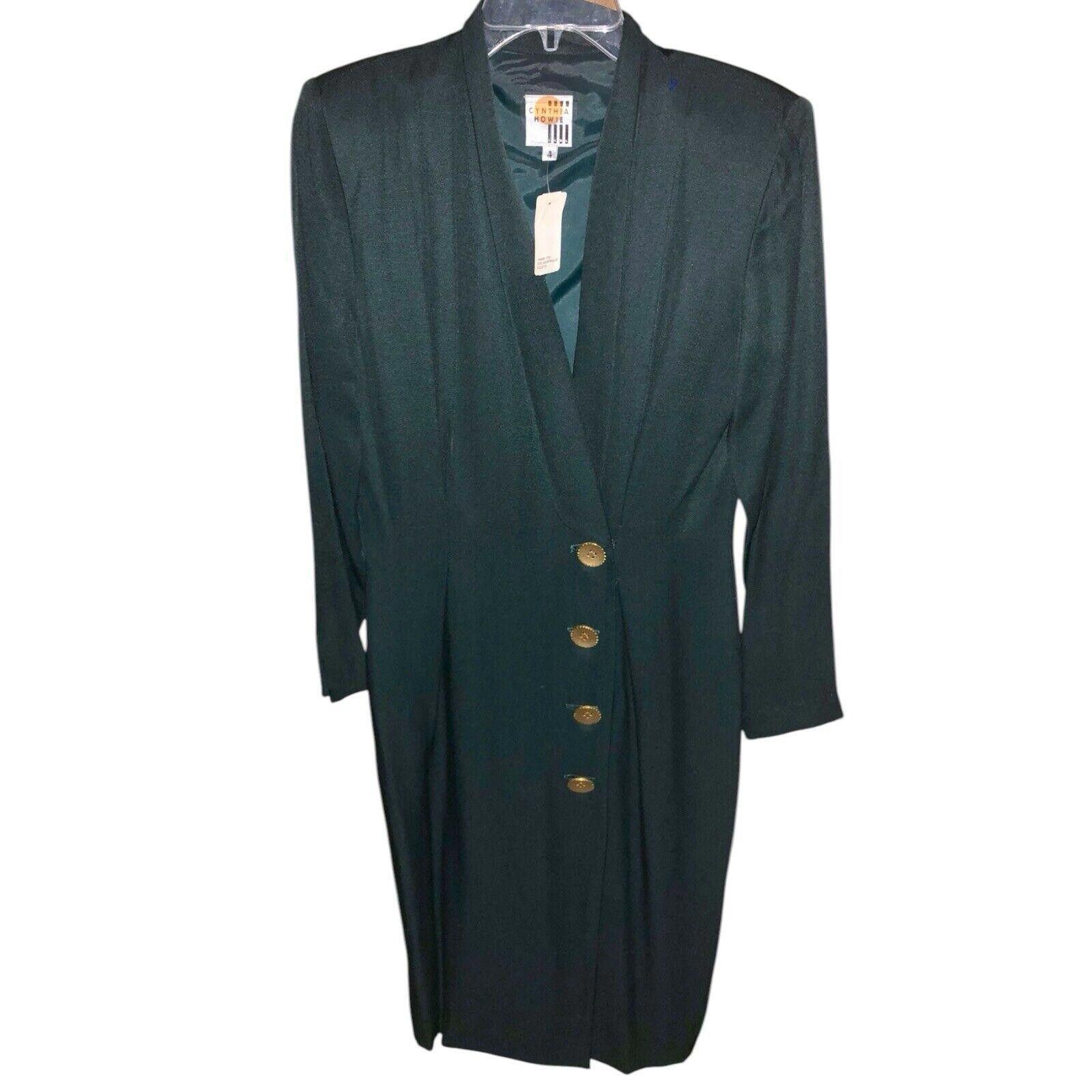 Designer NWT Cynthia Howie “Coat Suit Dress” Green Gold Buttons 4 Size S / US 4 / IT 40 - 1 Thumbnail