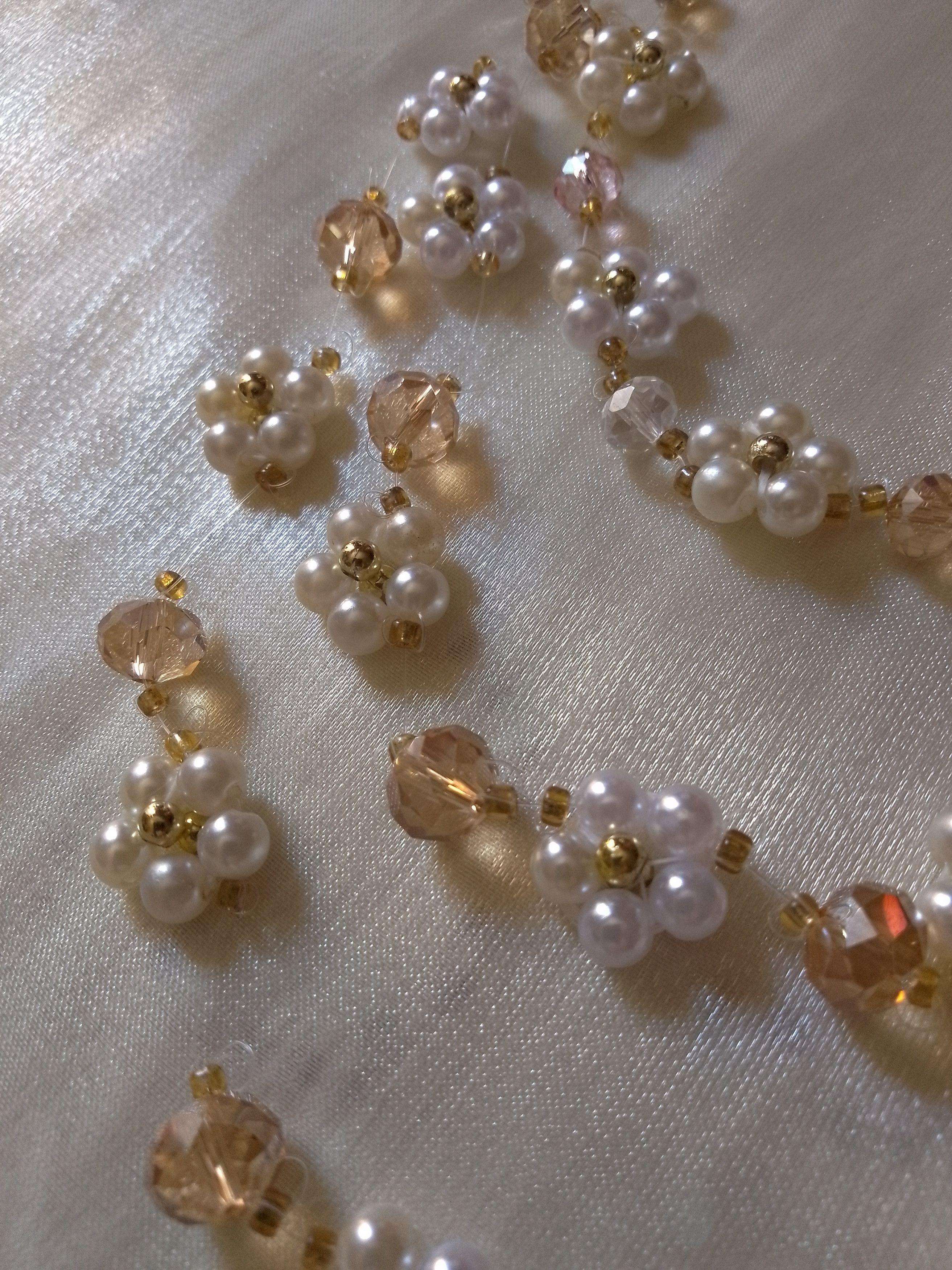 Handmade Necklace Long Beaded Flower Pearls Crystal Multithread Size ONE SIZE - 4 Thumbnail