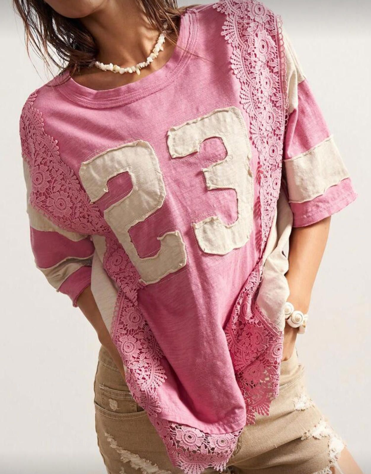Other Pink Lace Jersey Number 23 Size L / US 10 / IT 46 - 1 Thumbnail