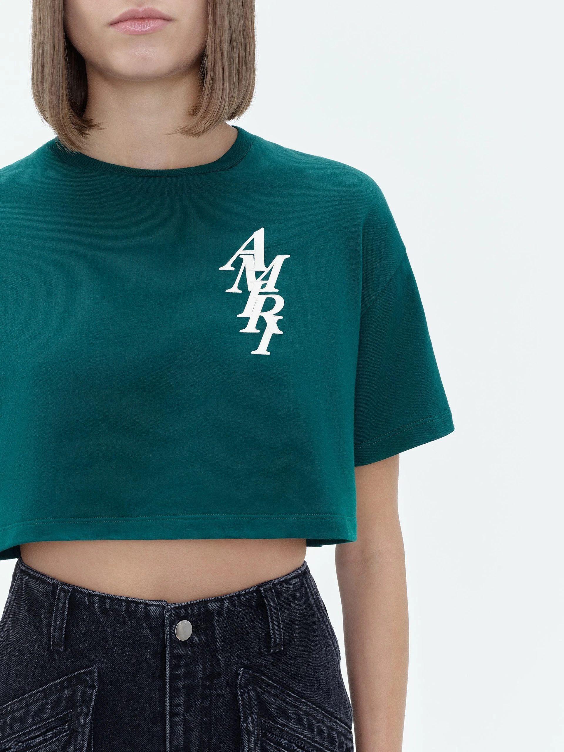 Amiri oc11z0225 Stack Cropped T-Shirt in Green Size XL / US 12-14 / IT 48-50 - 6 Thumbnail
